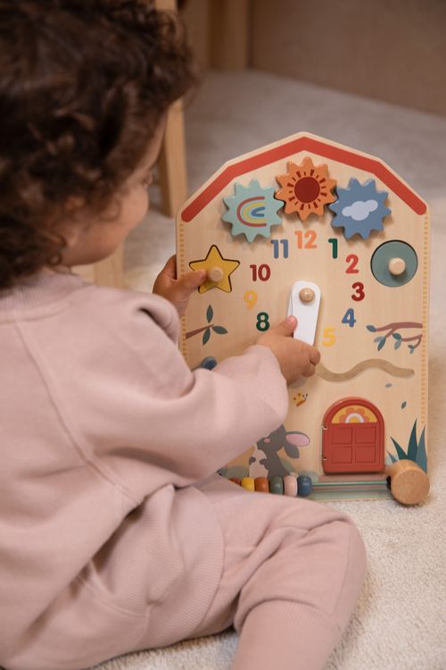 MOKIDA TOYS Drewniana tablica manipulacyjna zegar rozmiar ONE SIZE kolor wielokolorowy dla Dziecka