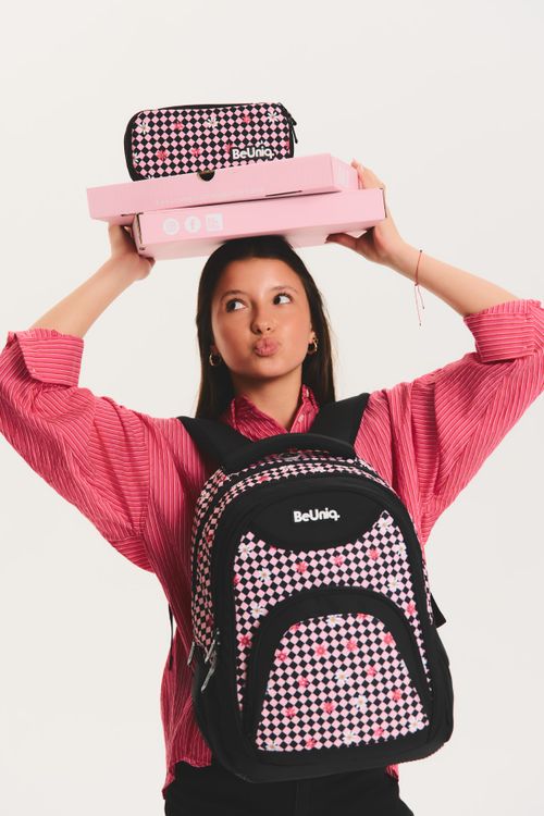 BEUNIQ BEUNIQ Piórnik Pink floral check BeUniq rozmiar ONE SIZE kolor wielokolorowy dla Dziecka