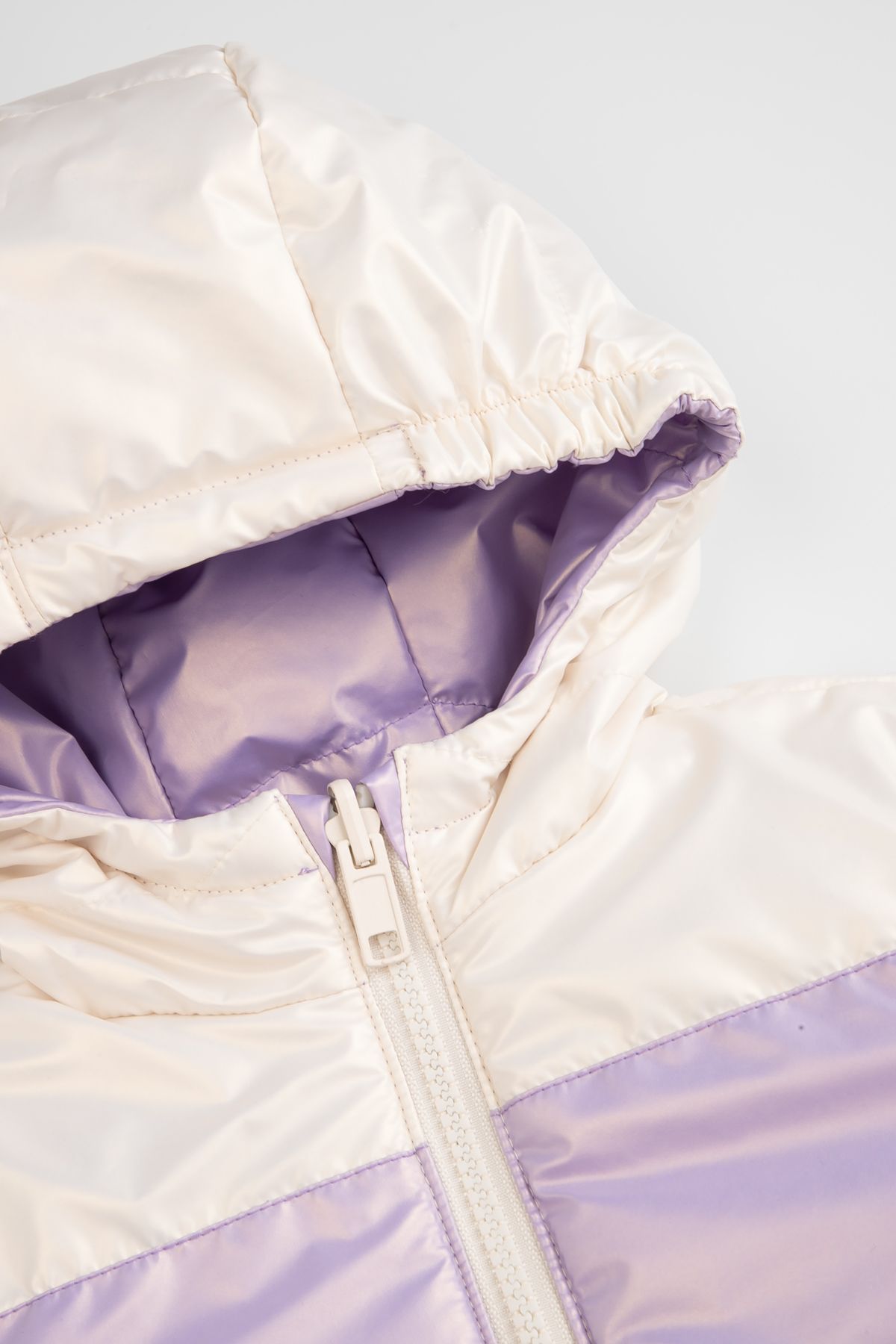 Jachetă cu două fețe multicolor, matlasat, cu glugă - 7