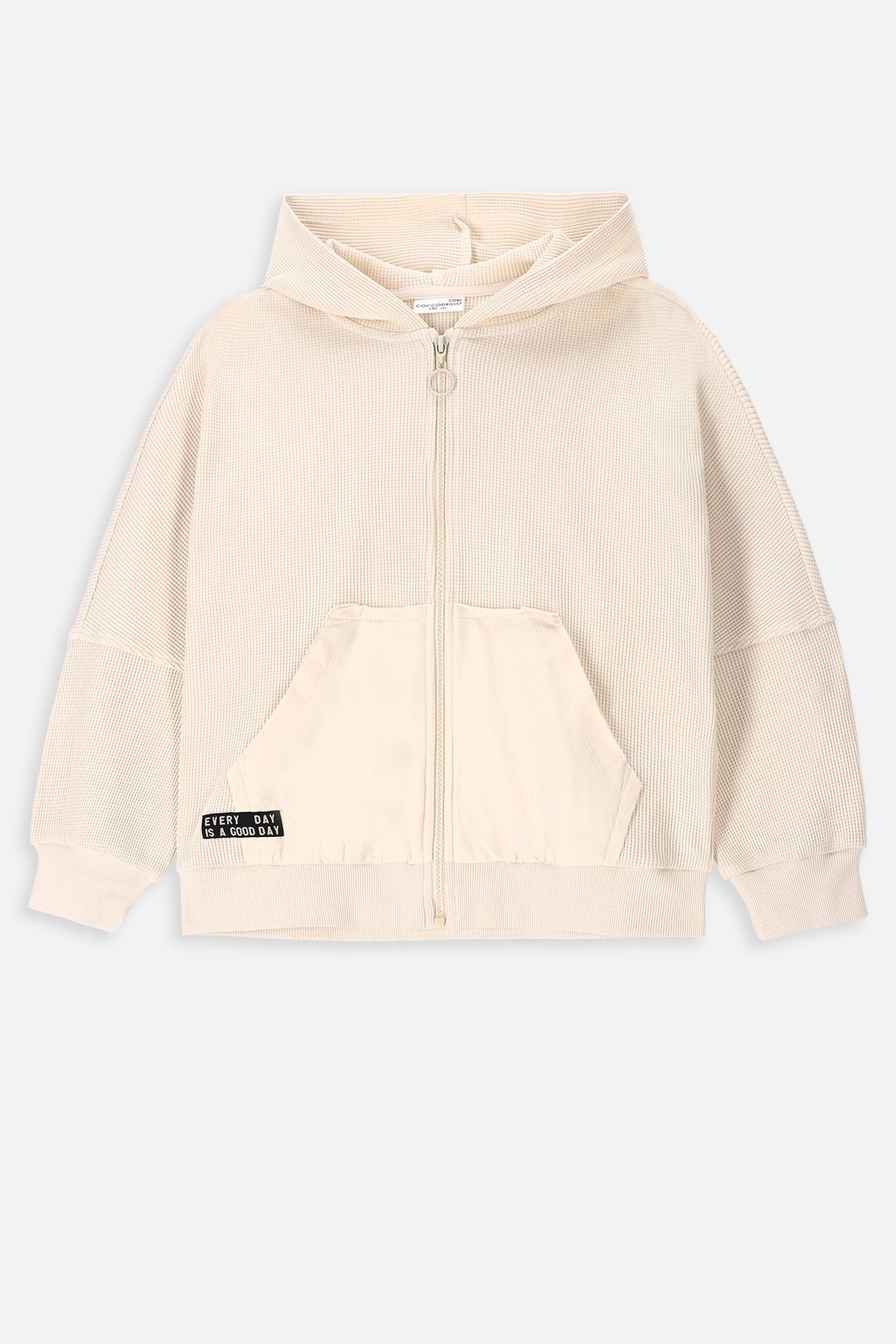 Zipped sweatshirt ecru with a hood and pockets - Coccodrillo