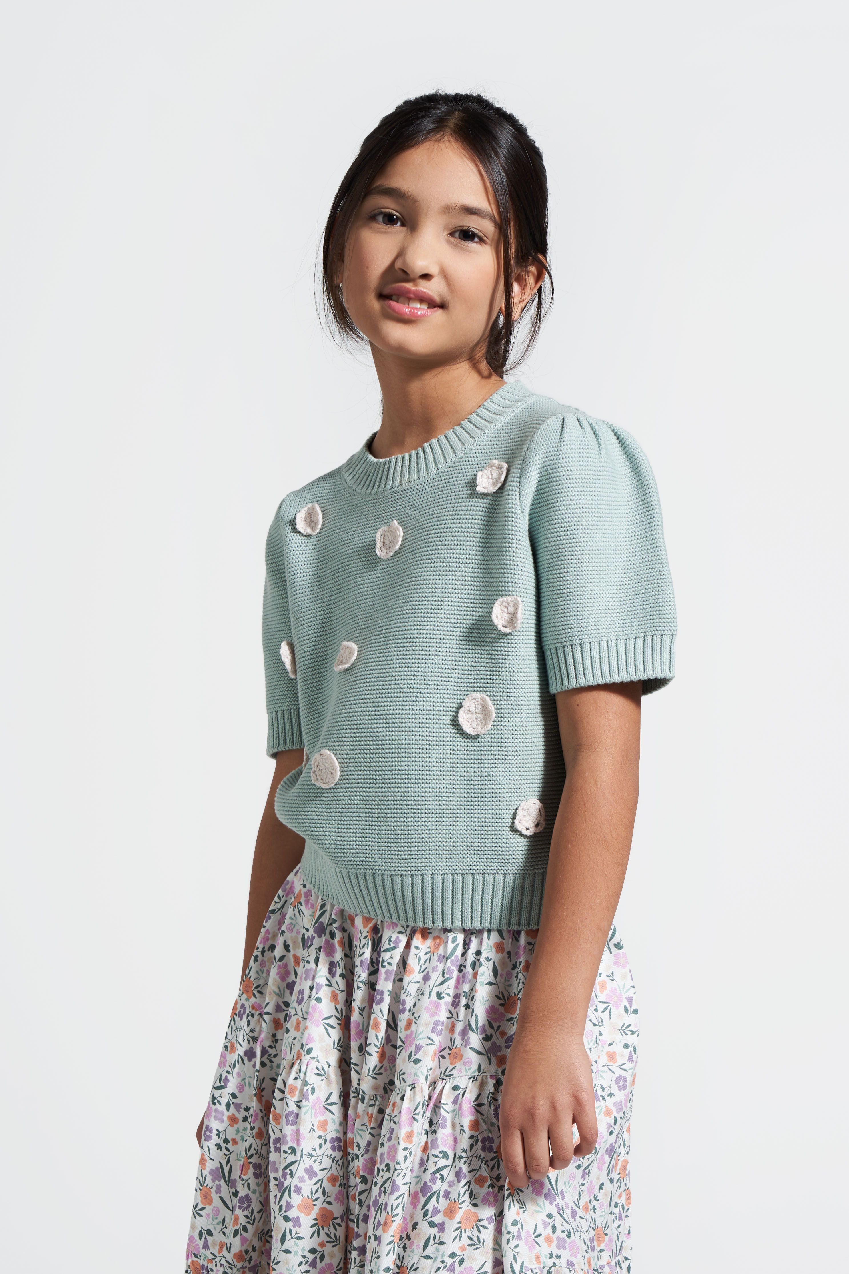Knitted sweater mint with short sleeves Coccodrillo