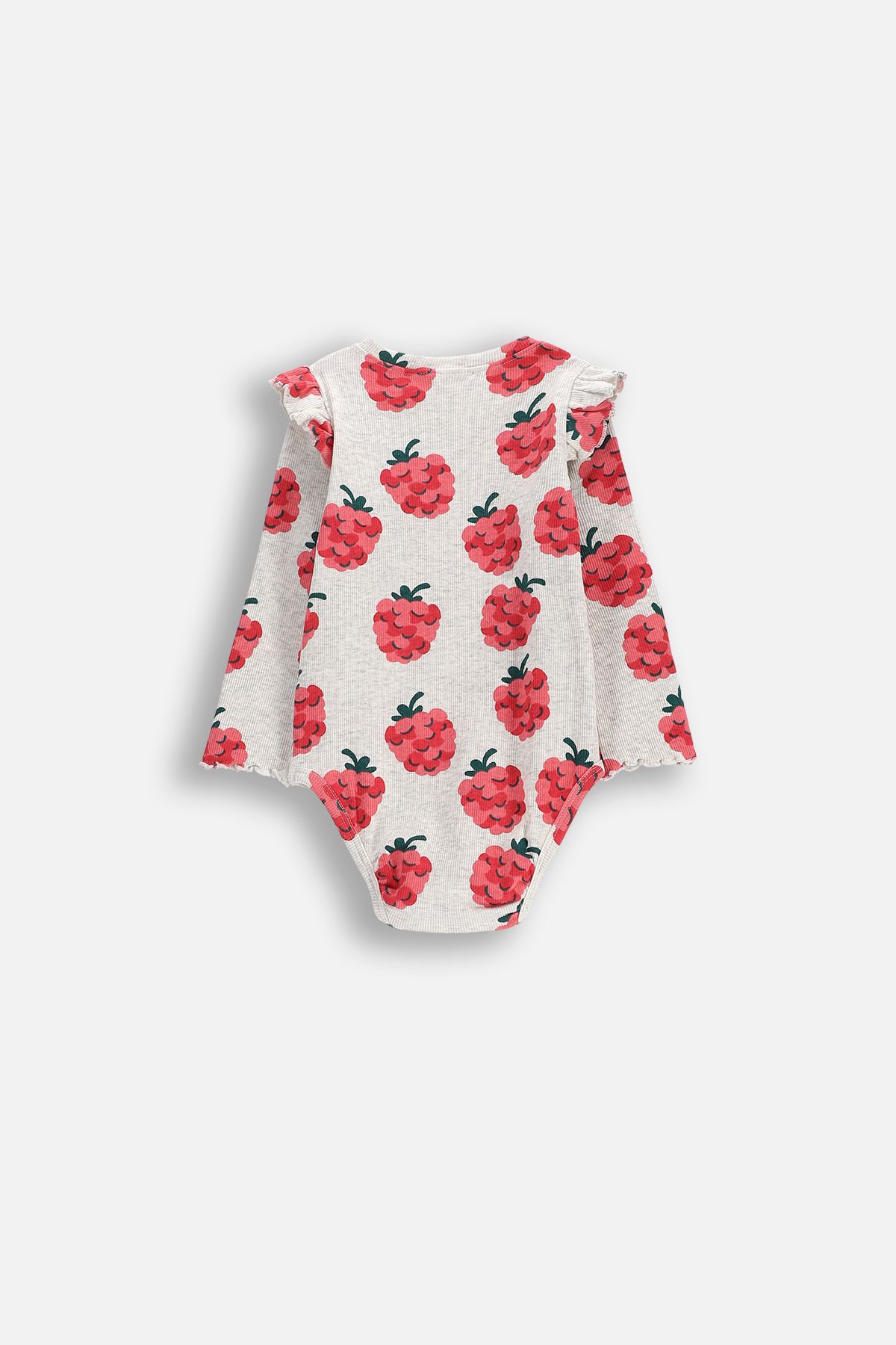 Ribbed Long Sleeve Bodysuit Gray with Raspberry Print All