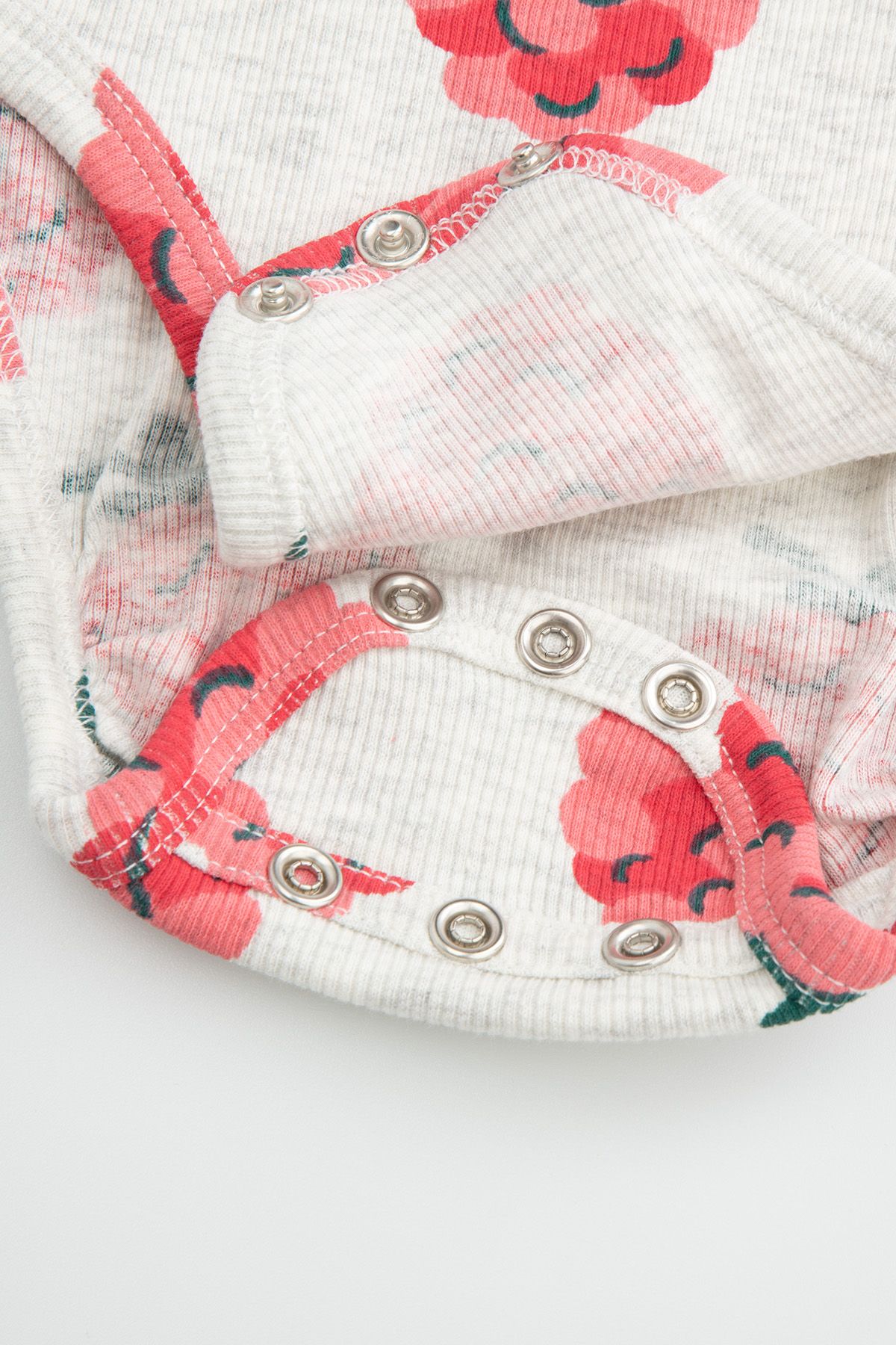 Ribbed Long Sleeve Bodysuit Gray with Raspberry Print All