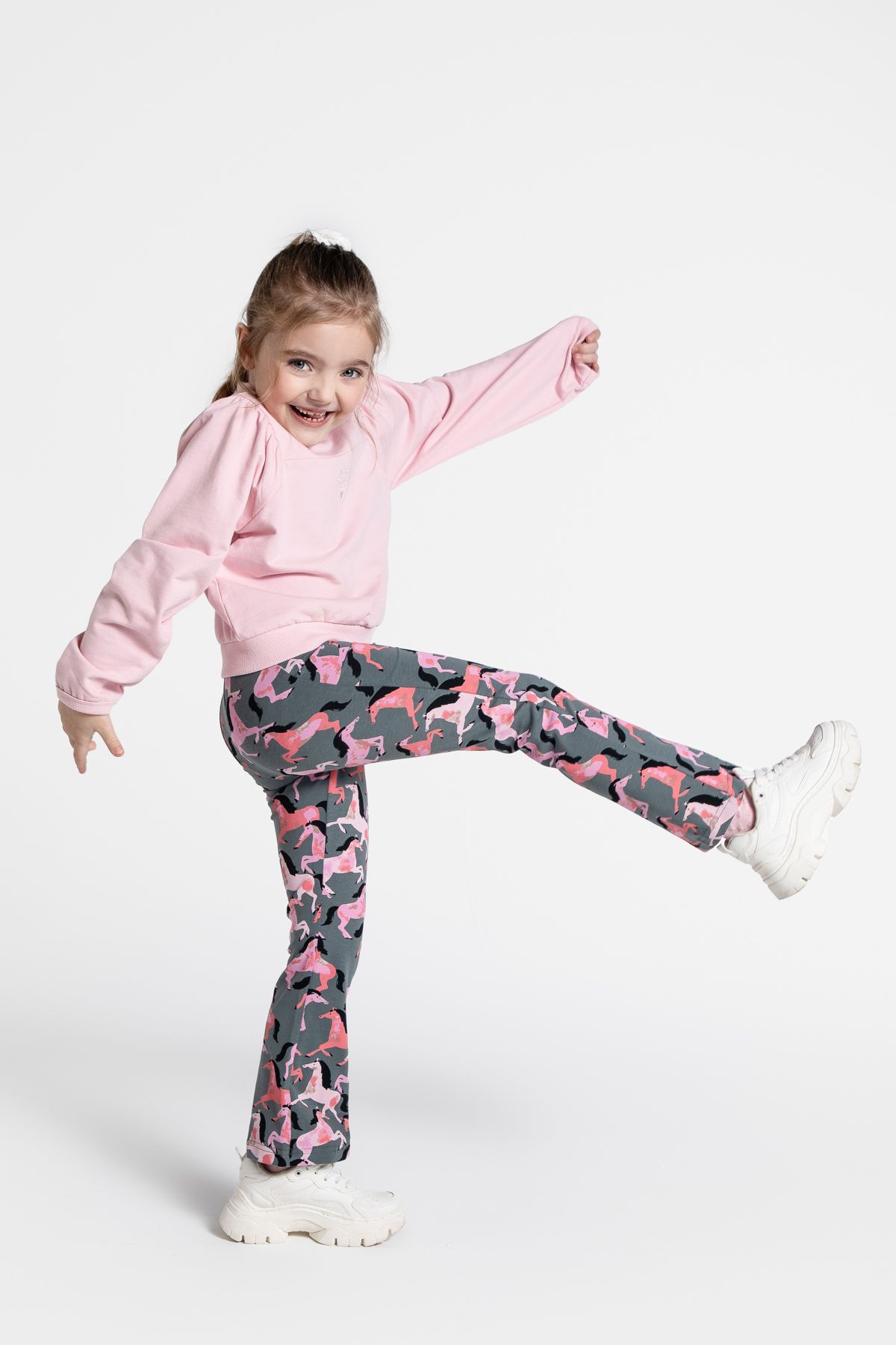 Long Leggings Khaki with Flared Leg and Horse Print