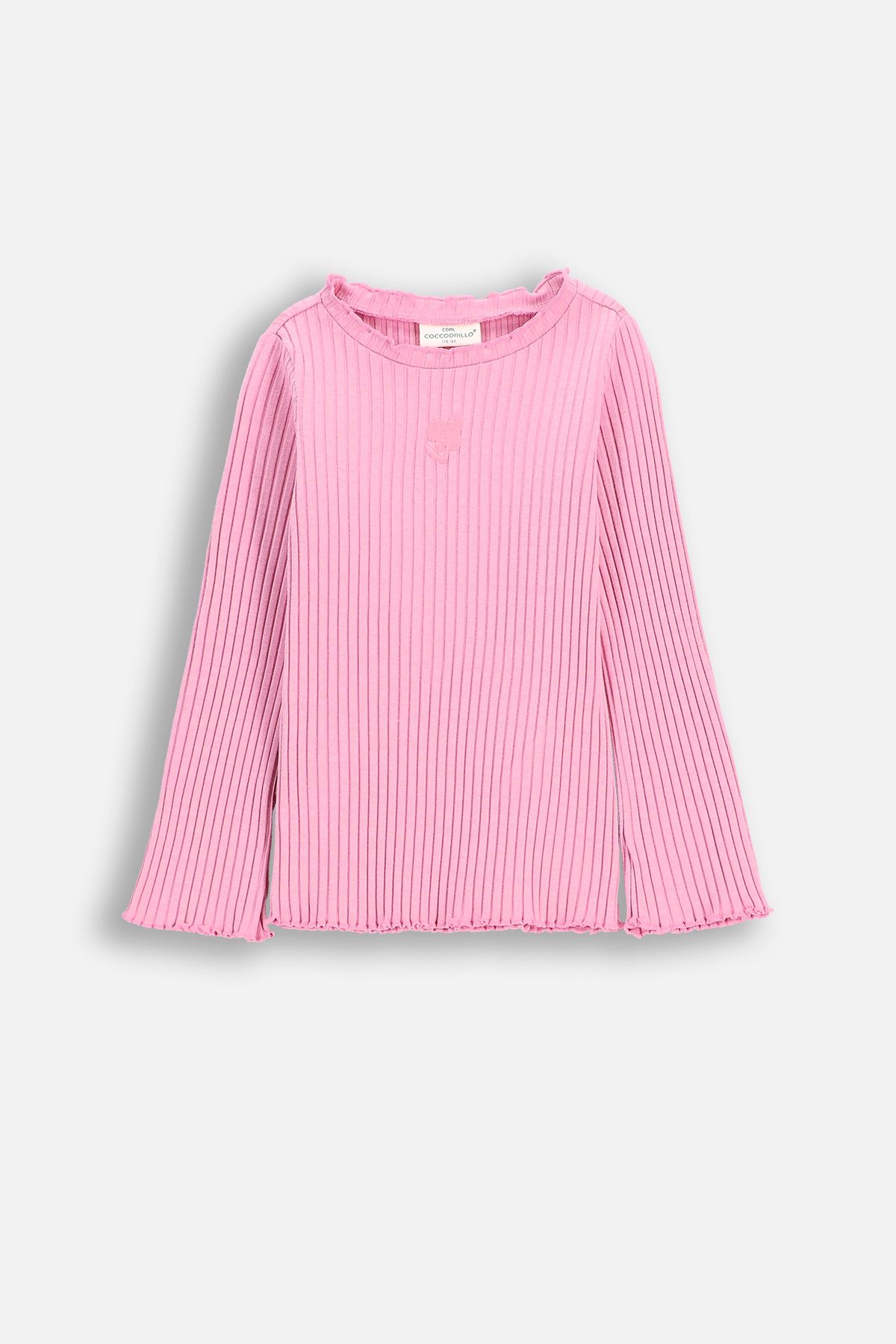 T-shirt prążkowany z długim rękawem różowa z ozdobnym