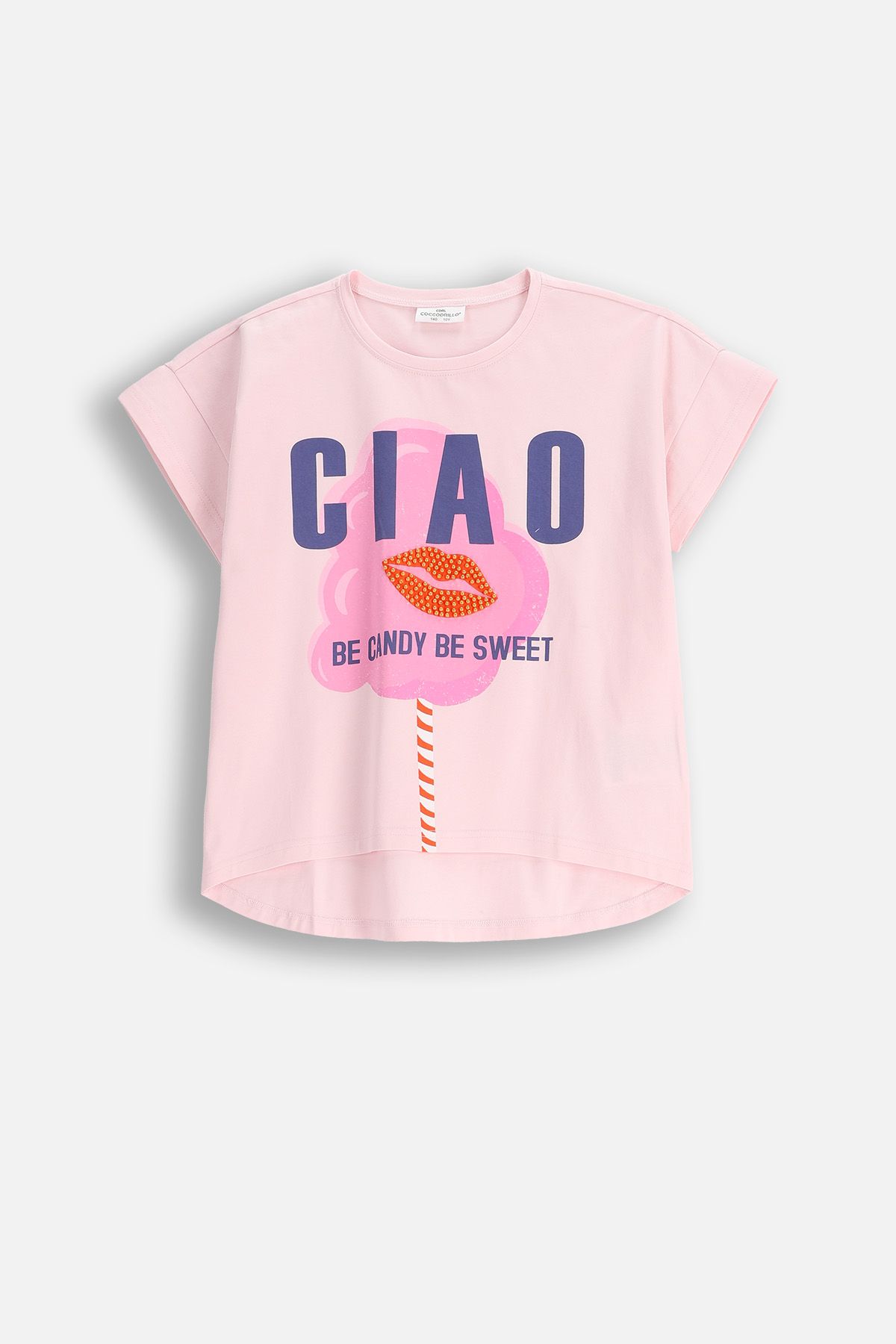 T-shirt z krótkim rękawem różowy z nadrukiem na przodzie Coccodrillo