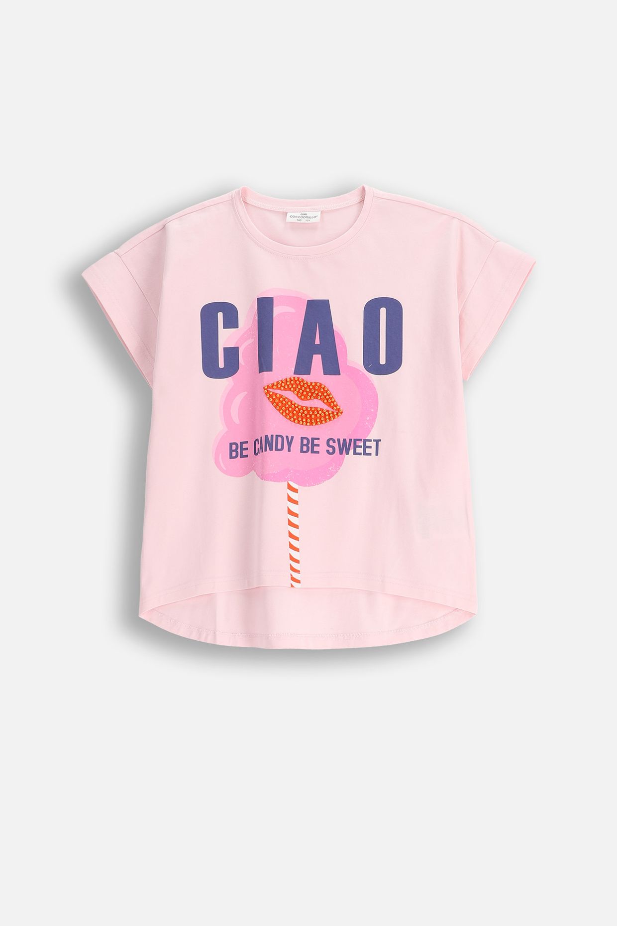 T-shirt z krótkim rękawem różowy z nadrukiem na przodzie Coccodrillo