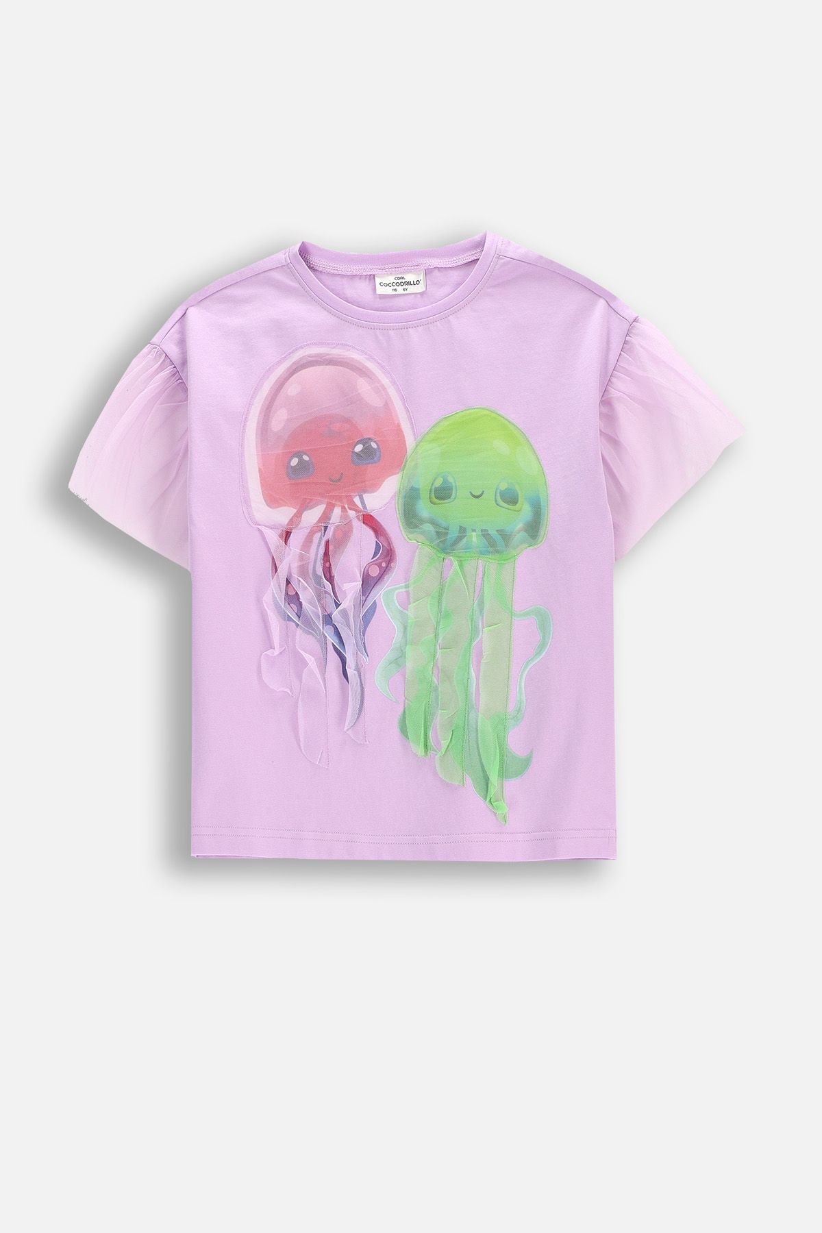 T-shirt z krótkim rękawem fioletowy z przestrzenną aplikacją