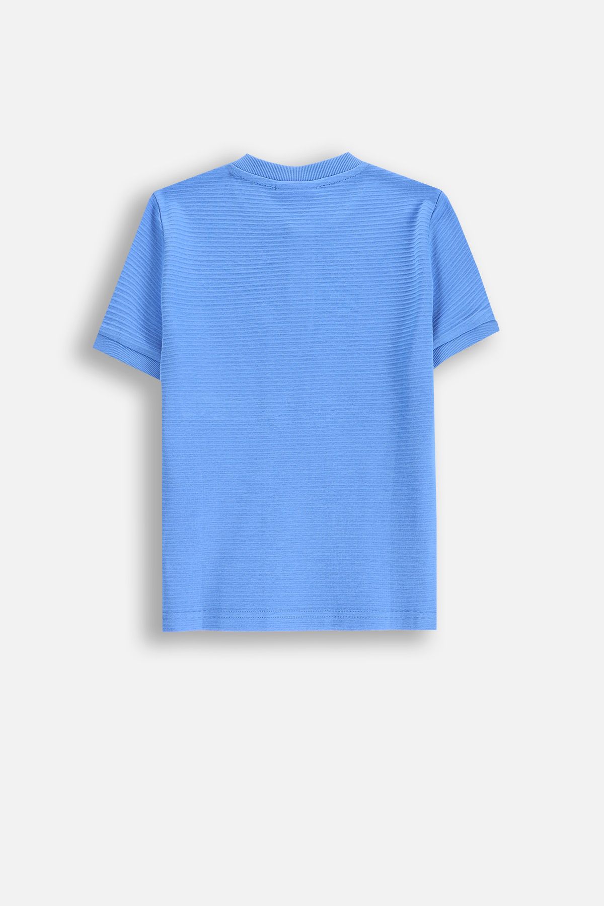 T-shirt with short sleeves Blue Textured Knit with Buttoned