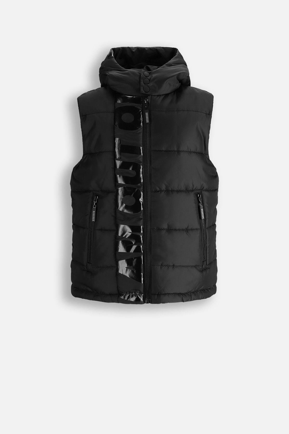 Bezrękawnik dwustronny niebieski z kapturem i kieszeniami