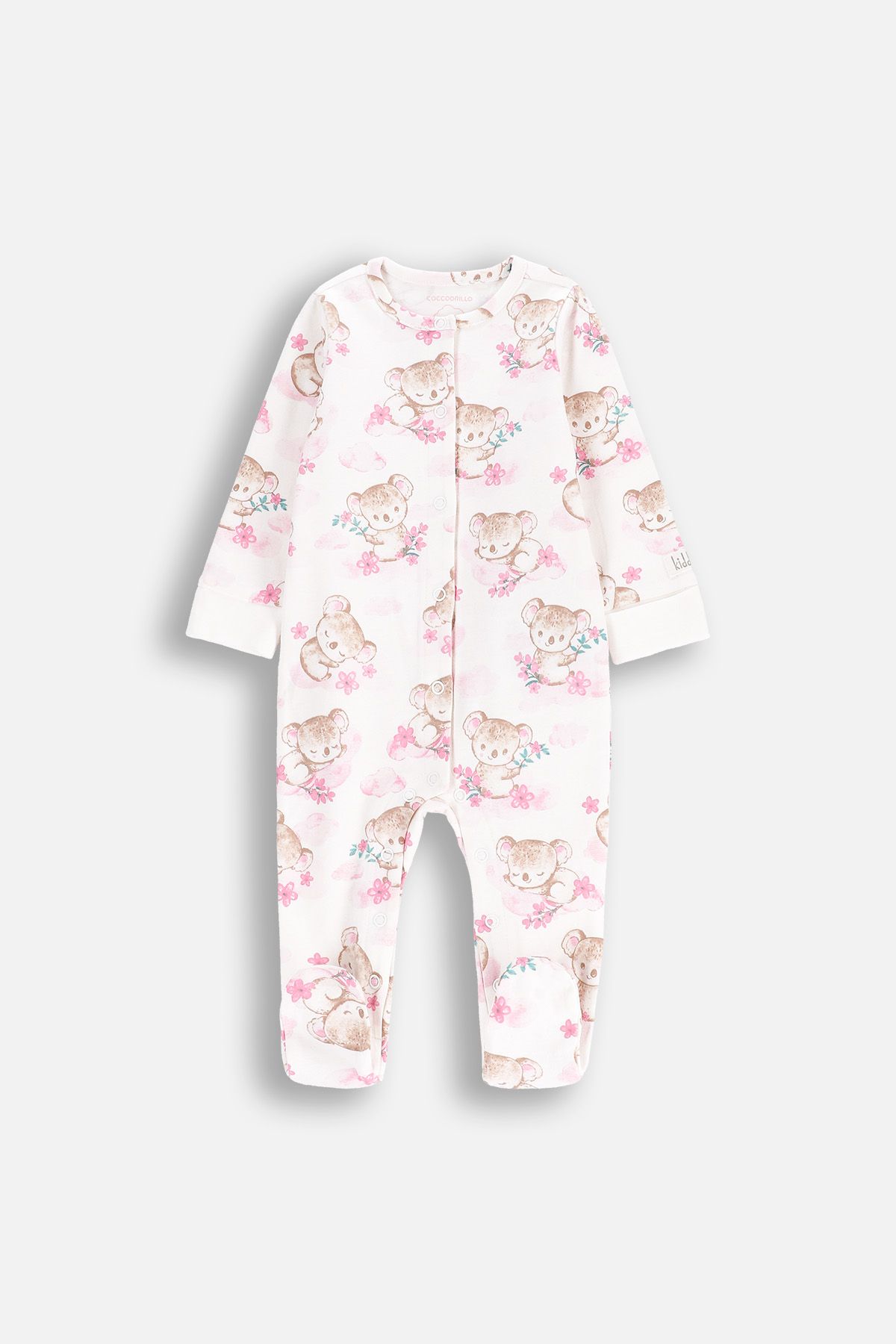 Footed Pajamas Ecru with Cute All-Over Print and Scratch Mittens