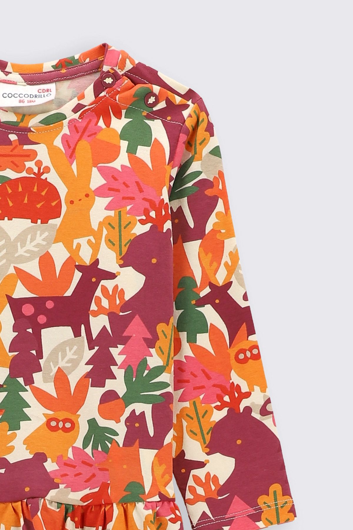T-shirt z długim rękawem wielokolorowy z printem i falbaną