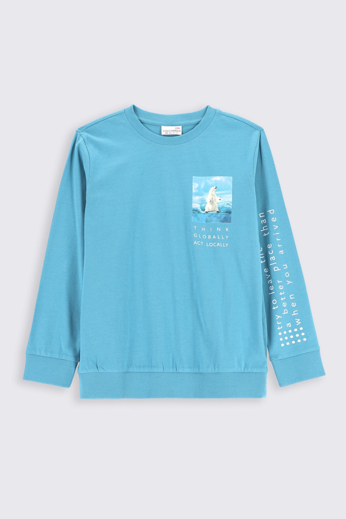 T-shirt z długim rękawem turkusowy z nadrukiem - Coccodrillo