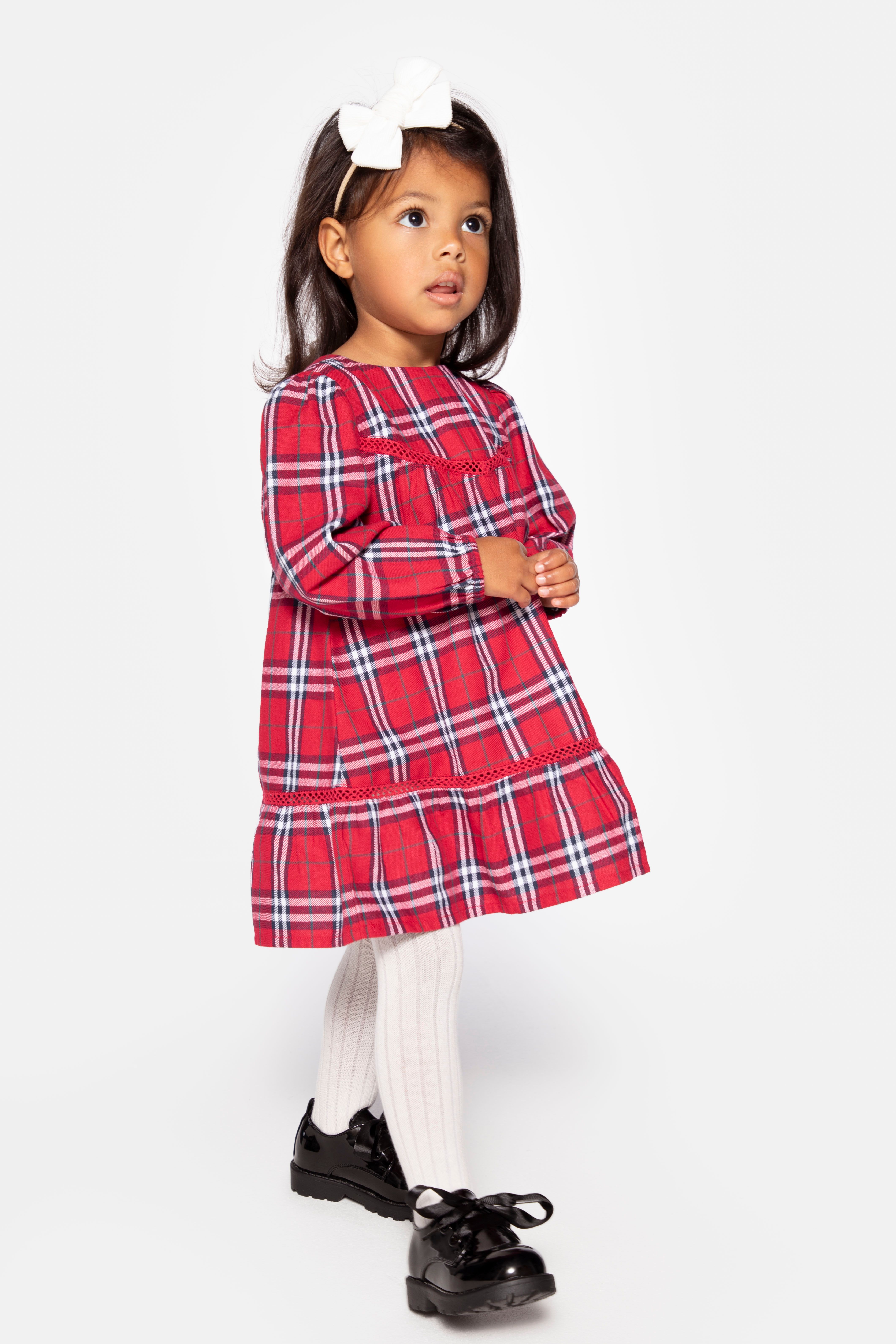 Sukienka tkaninowa czerwona rozkloszowana w kratkę - Coccodrillo