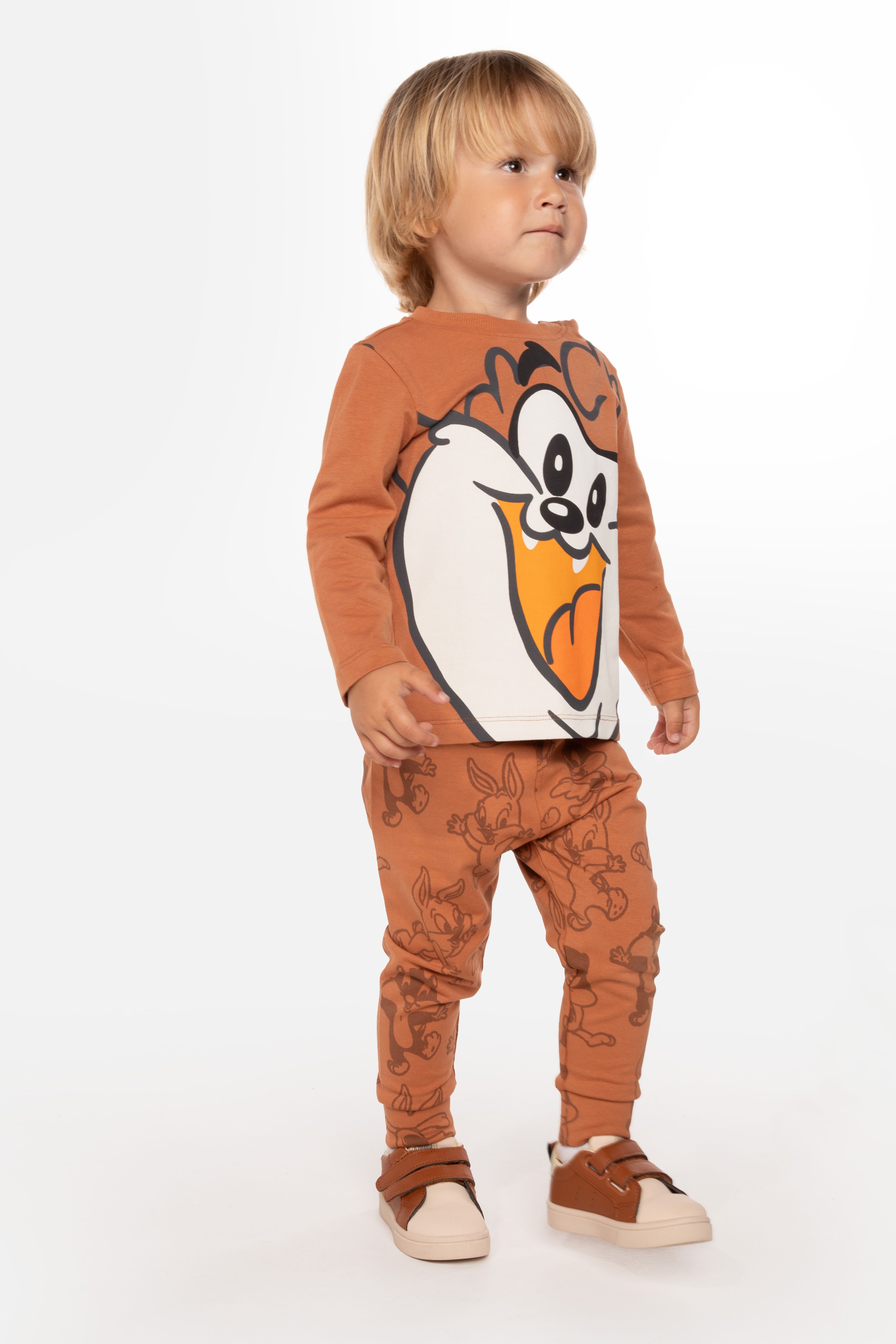 T-shirt z długim rękawem brązowy z nadrukiem, licencja