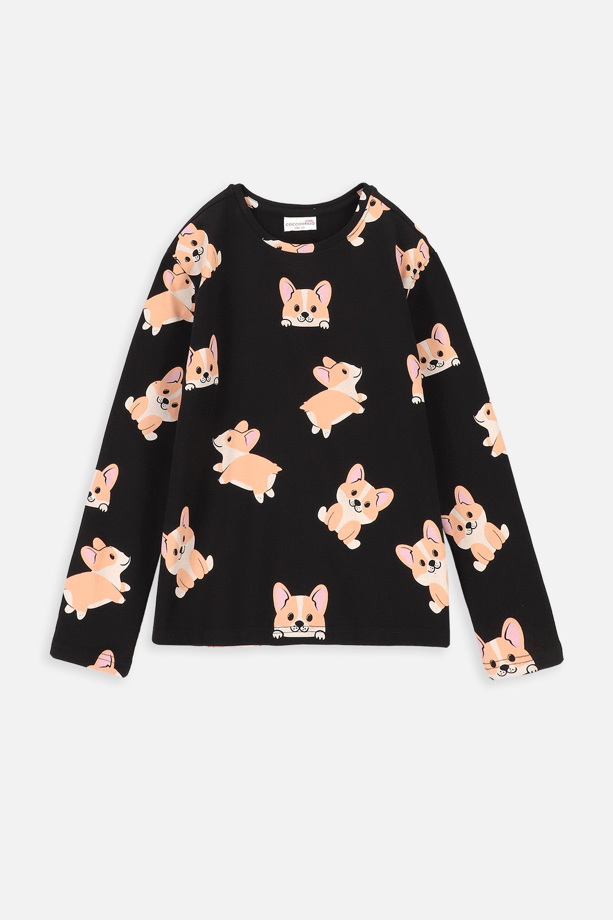 T-shirt z długim rękawem czarny z printem w pieski - Coccodrillo