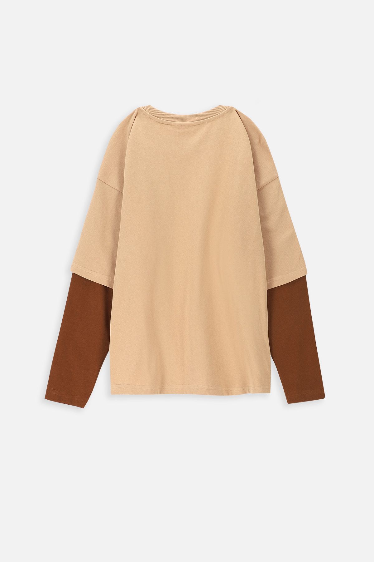 T-shirt z długim rękawem beżowy z nadrukiem skarabeusza i