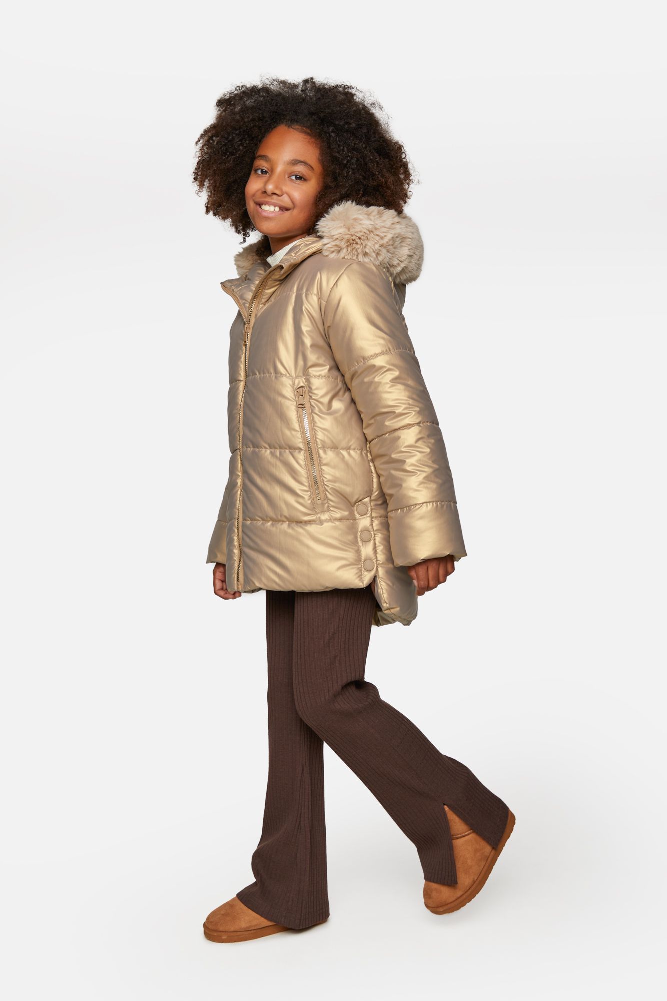 Kurtka zimowa złota z kapturem i kieszeniami - Coccodrillo