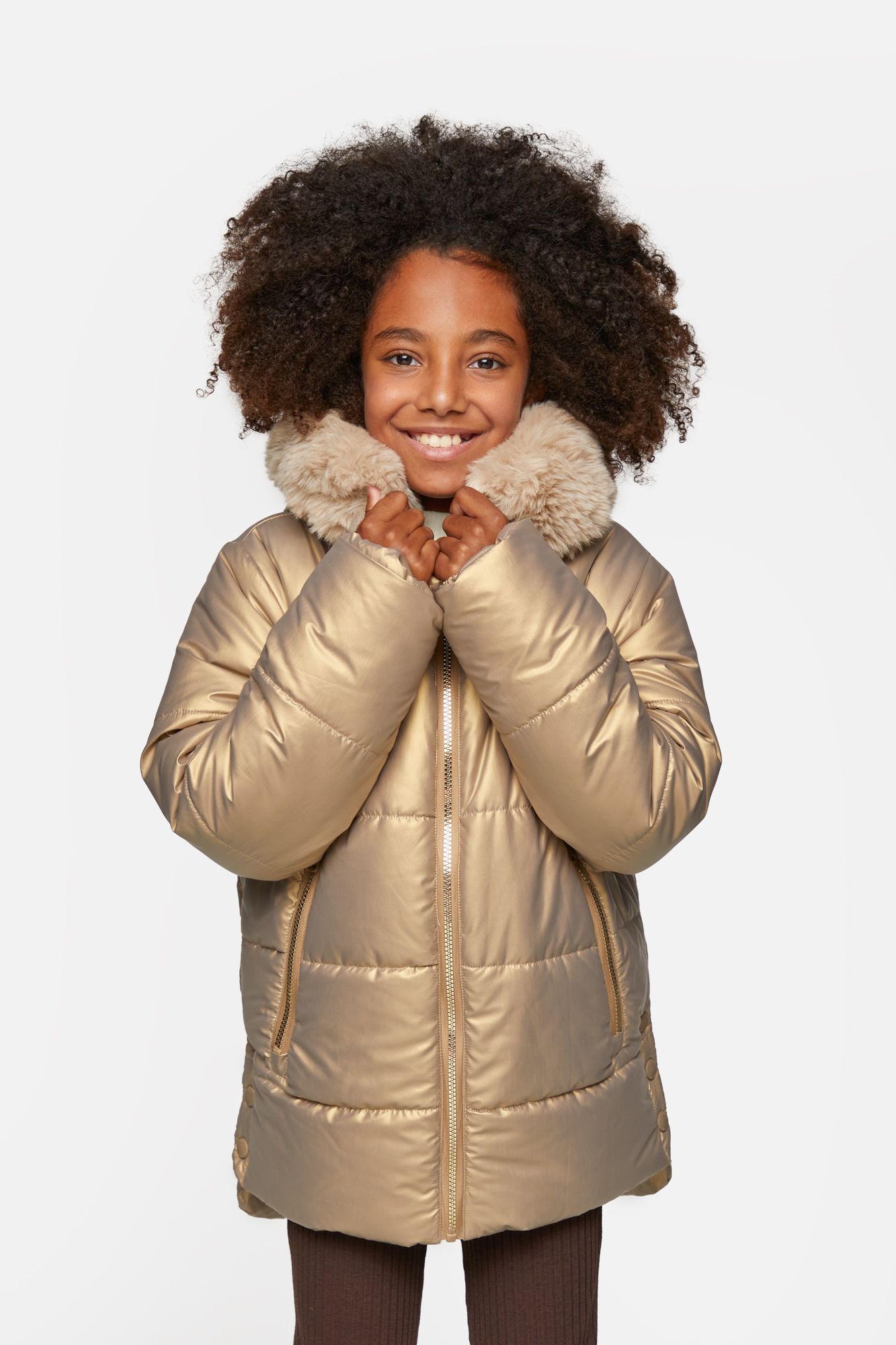 Kurtka zimowa złota z kapturem i kieszeniami - Coccodrillo