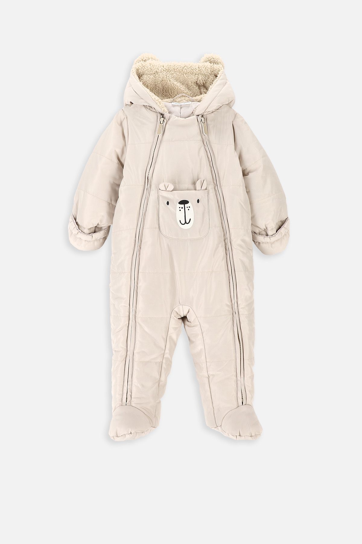 Tiny Cottons スノーウェア Kombinezon zimowy beżowy ze stopami, kapturem i bawełnianą