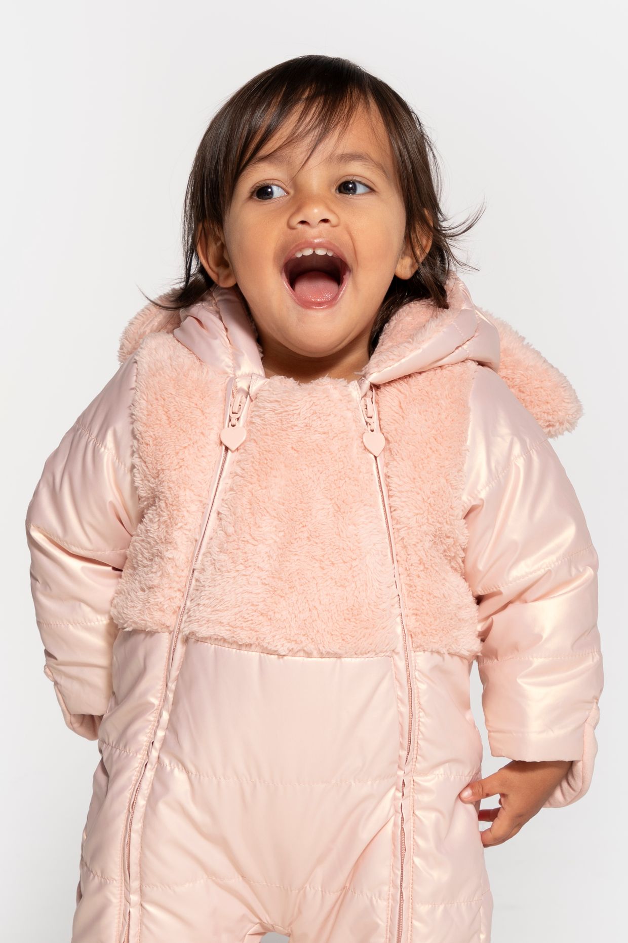 Winter suit powder pink with feet and hood Coccodrillo