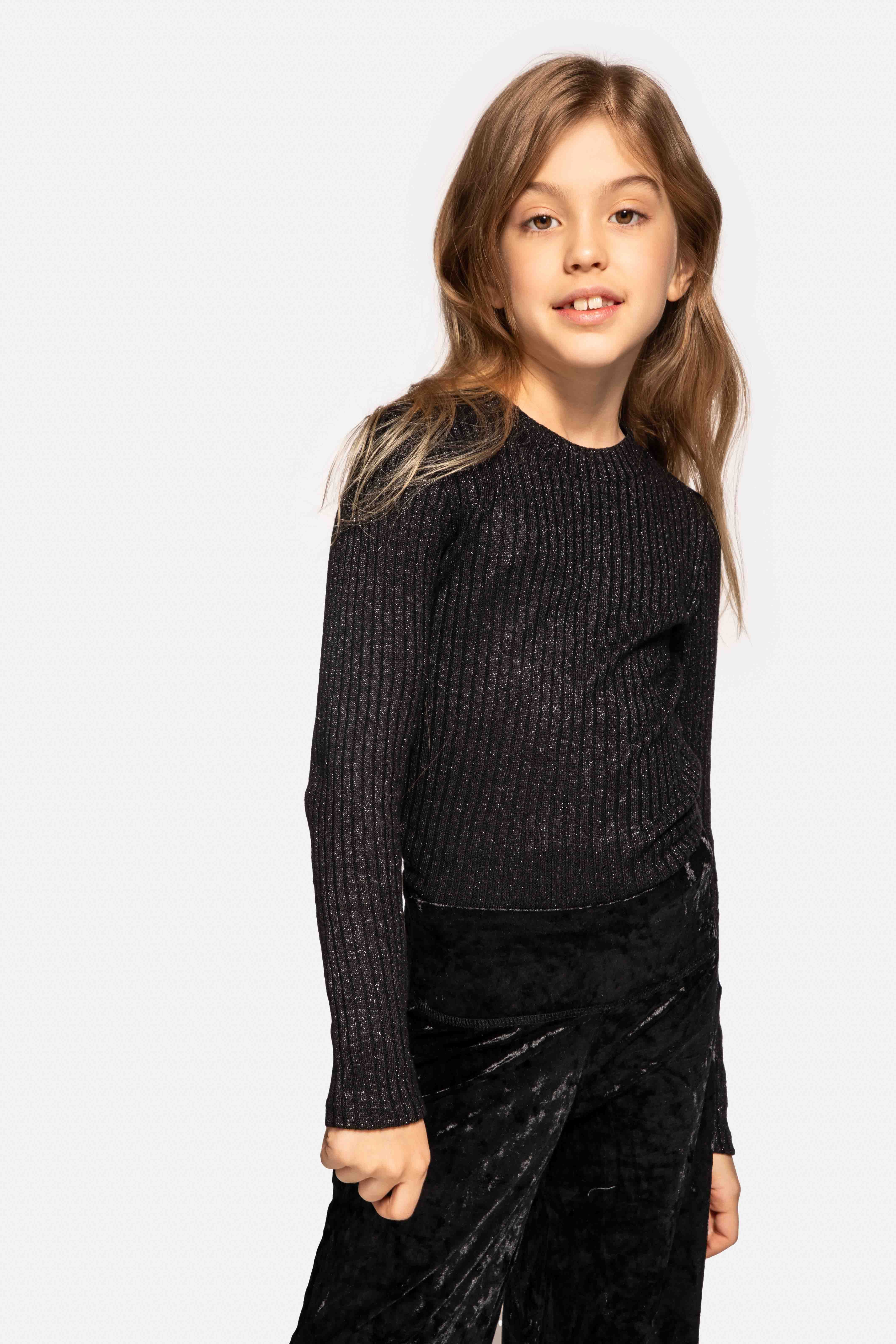 Sweter dzianinowy z golfem czarny prążkowany - Coccodrillo