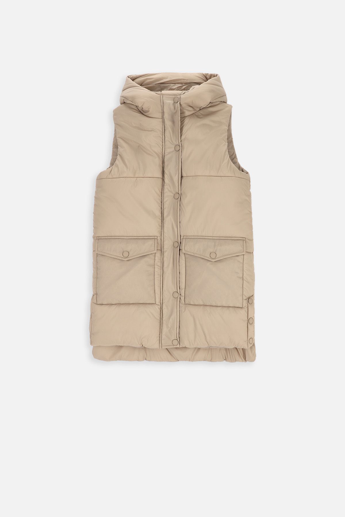 babycocco Bezrękawnik pikowany beżowy z kapturem i kieszeniami - Coccodrillo