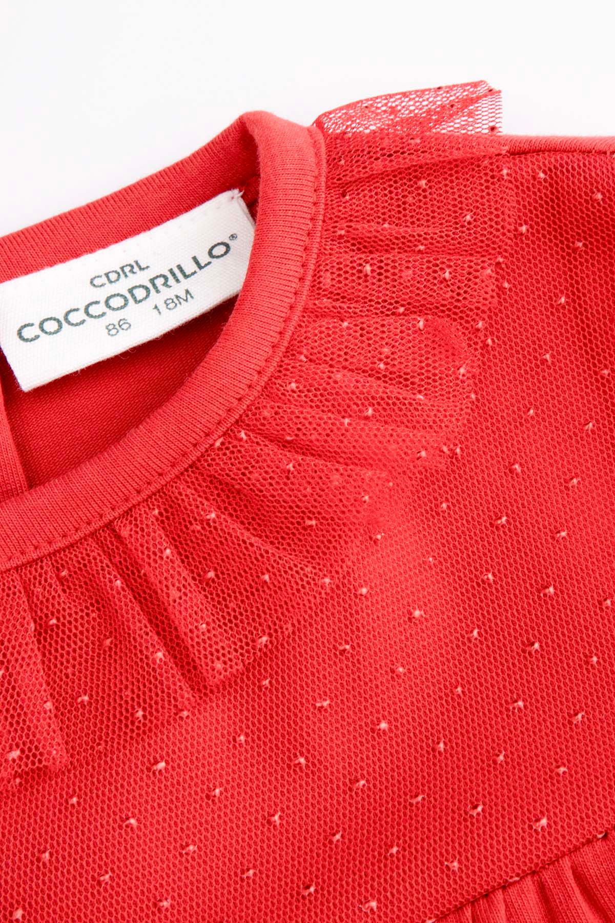 Body z długim rękawem czerwone z ozdobnym dekoltem - Coccodrillo
