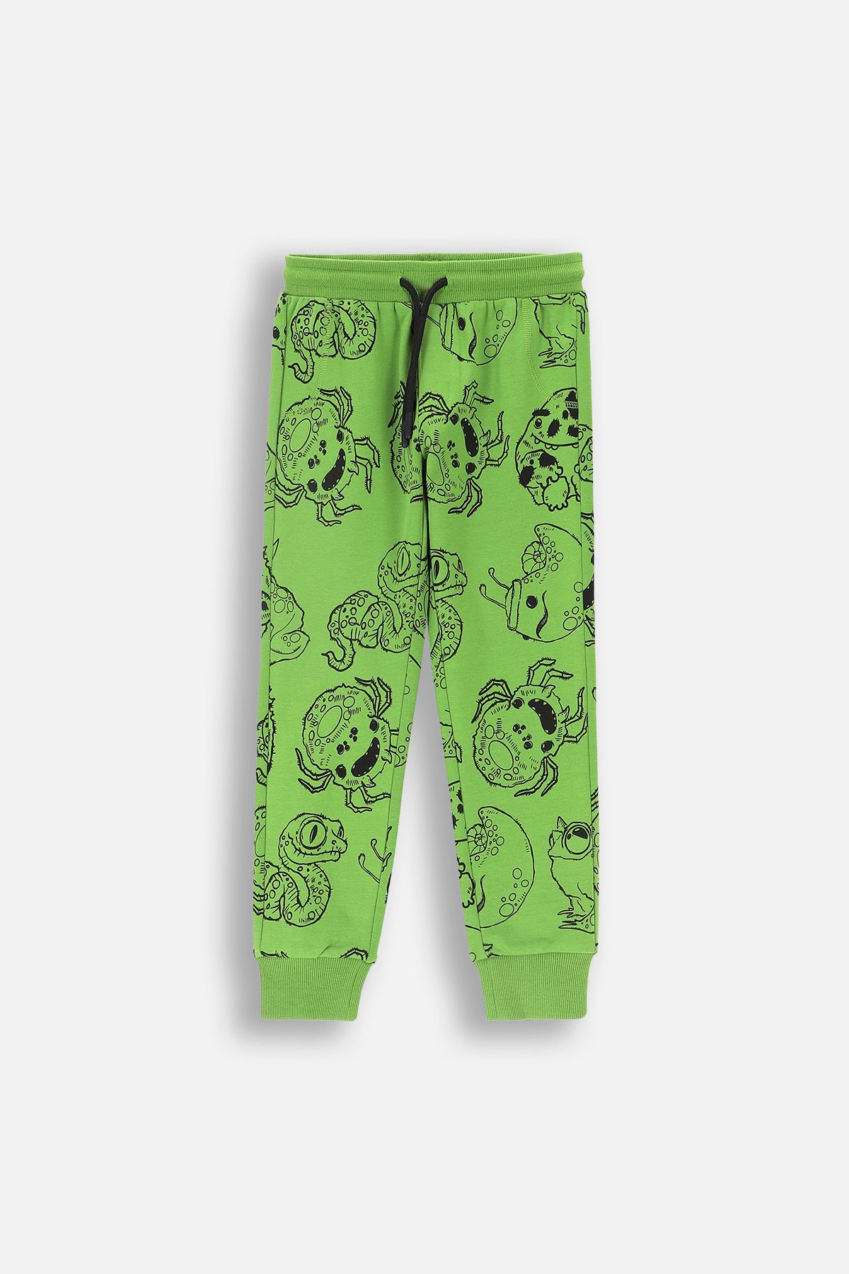 Spodnie dresowe zielone z printem w deskorolki o fasonie