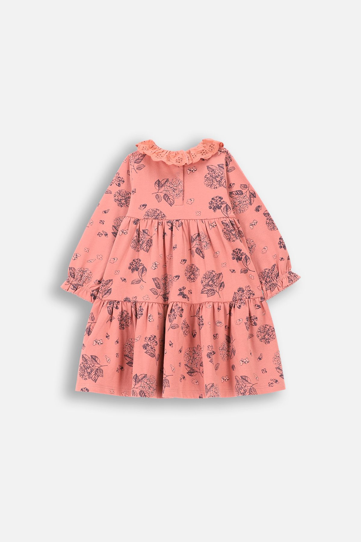 Sukienka dzianinowa różowa z falbanami i nadrukiem w kwiaty