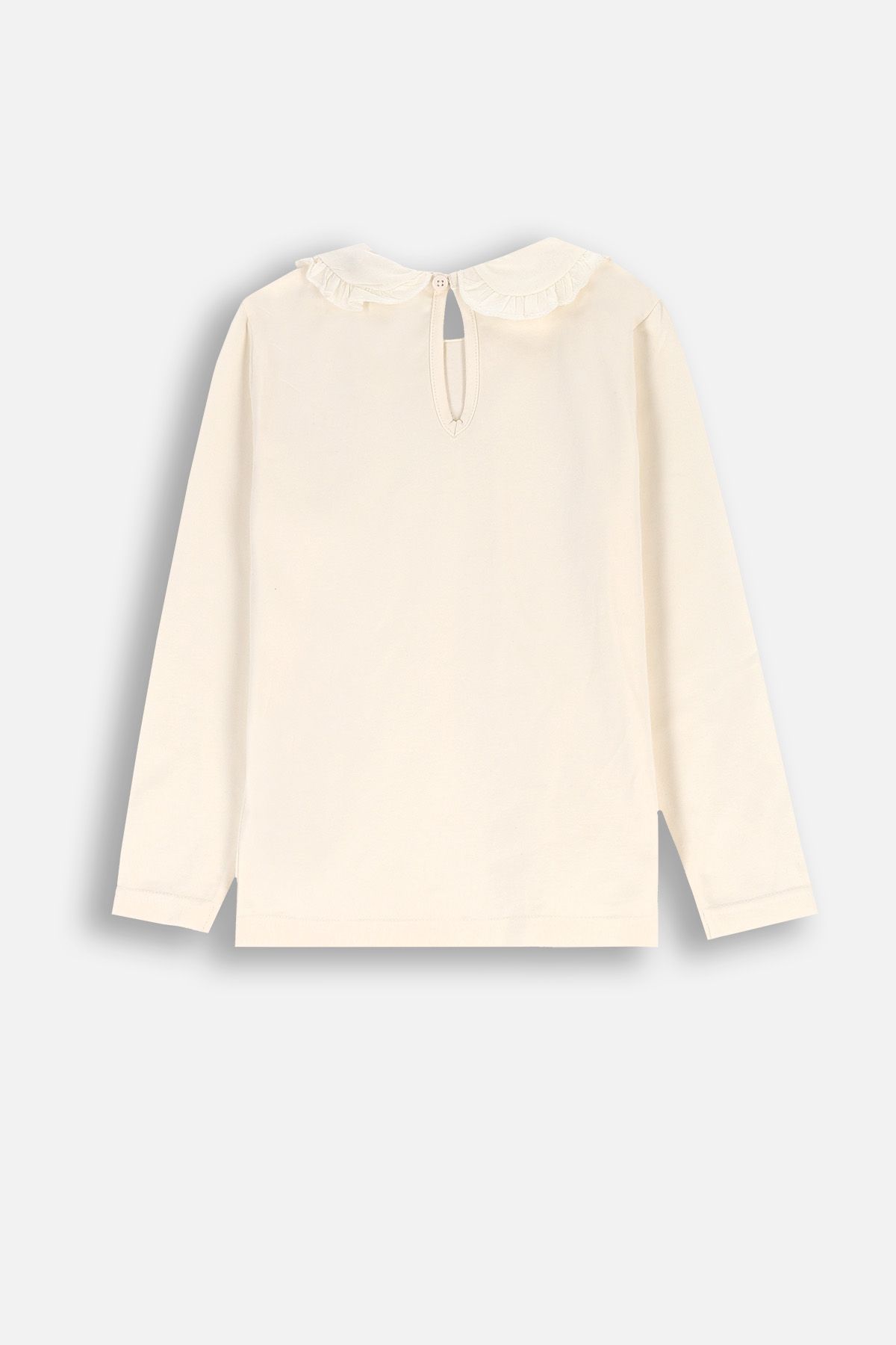 T-shirt z długim rękawem ecru z ozdobnym kołnierzykiem