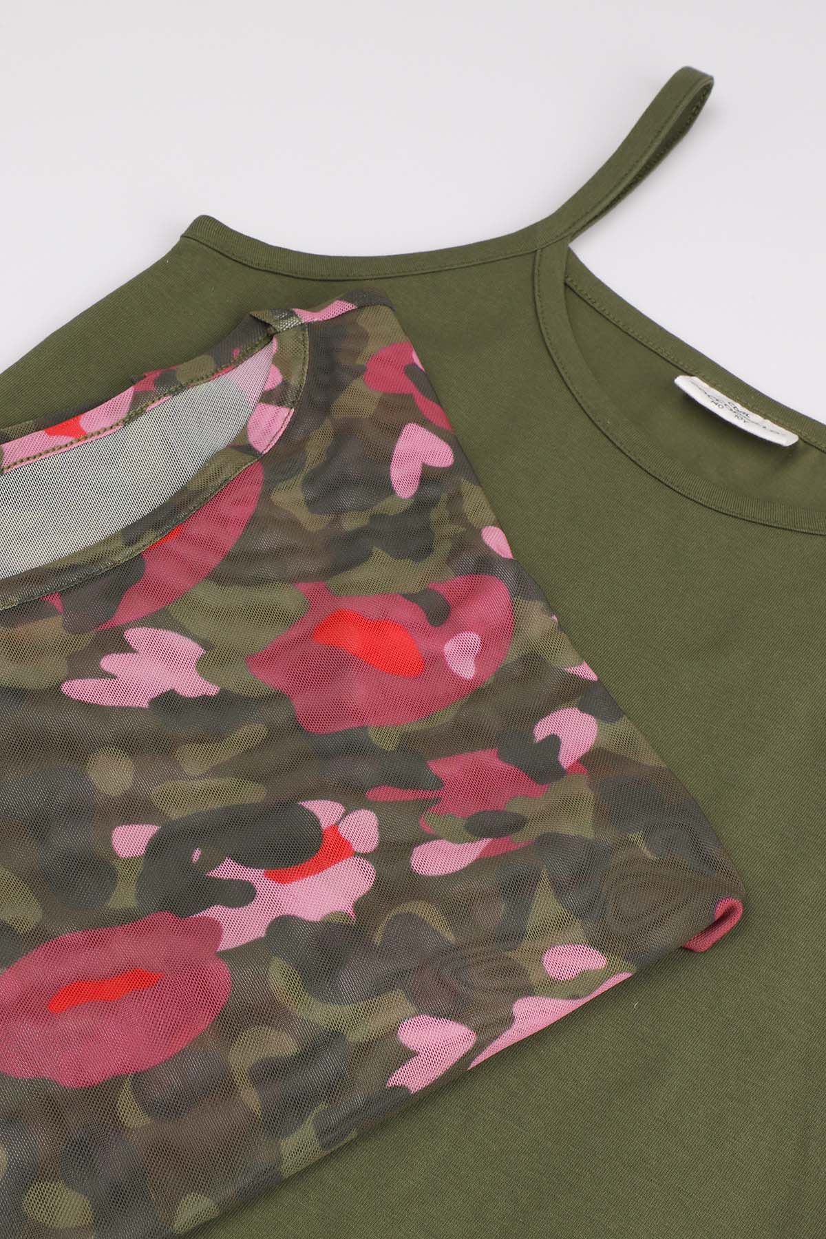 T-shirt z długim rękawem wielokolorowa z siateczkową warstwą