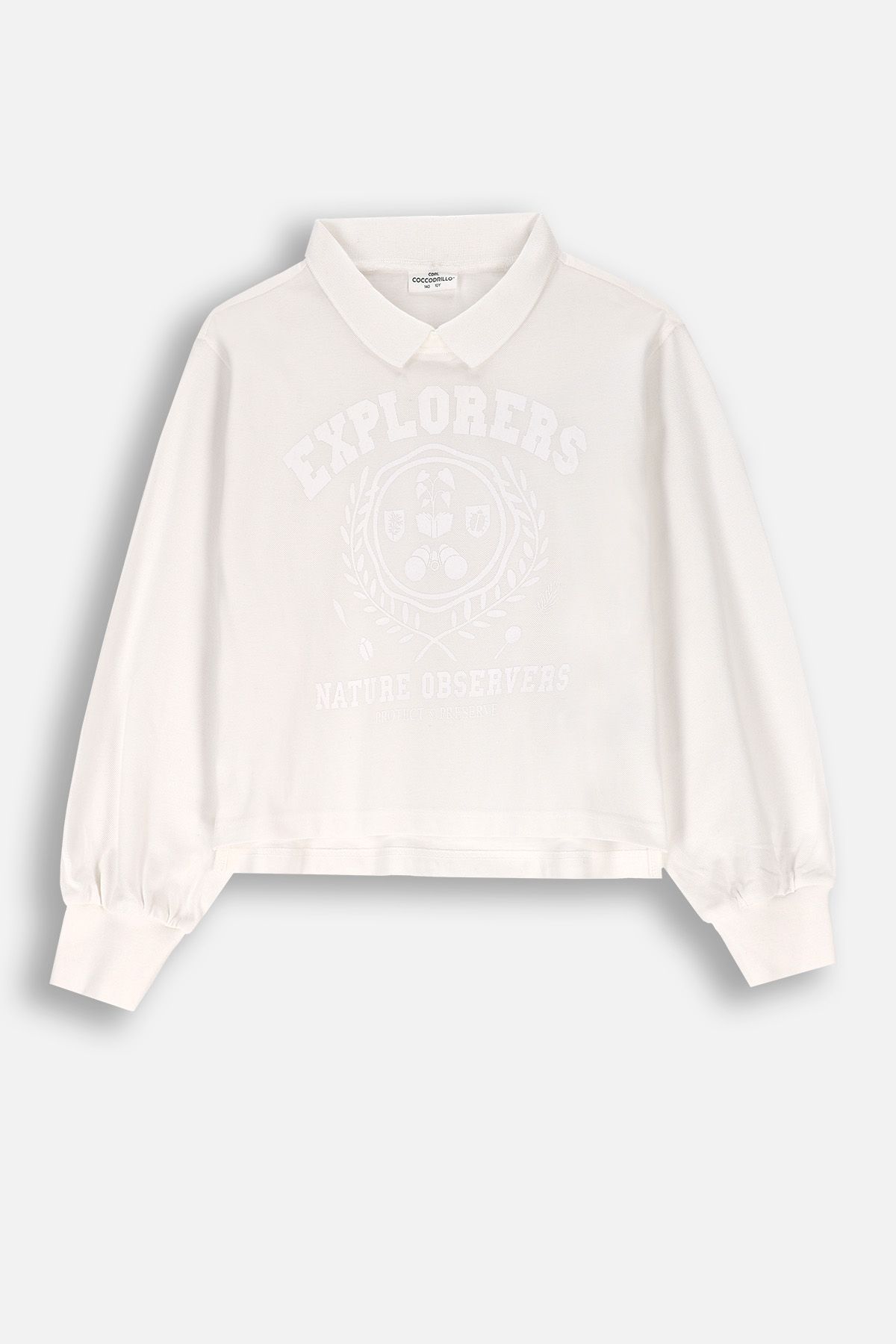 T-shirt z długim rękawem ecru z kołnierzykiem - Coccodrillo