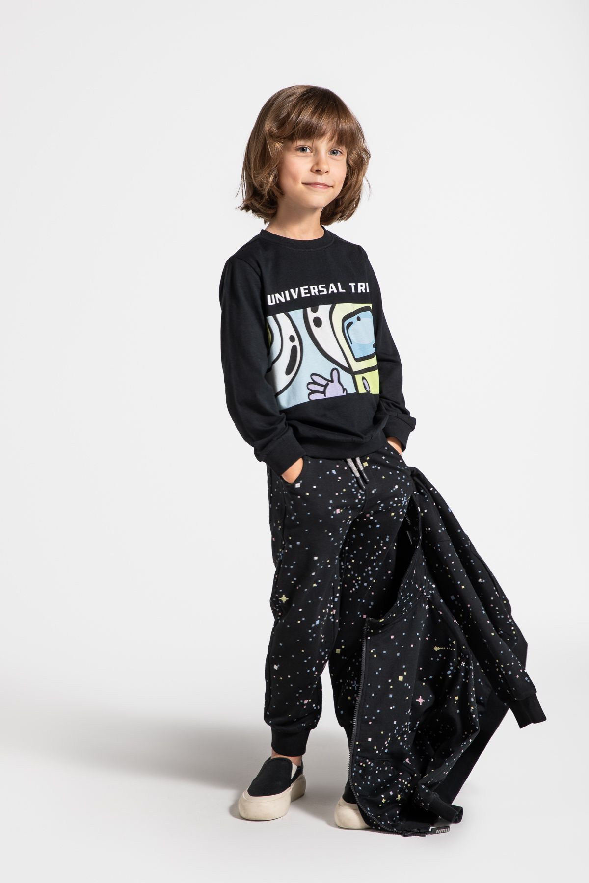Long-sleeved T-shirt black with print on the front - Coccodrillo