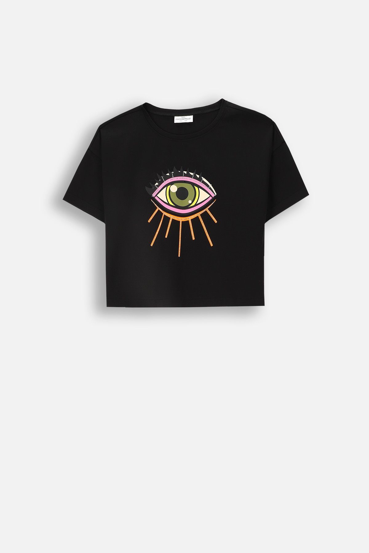 T-shirt z krótkim rękawem czarny z nadrukiem i opuszczonym