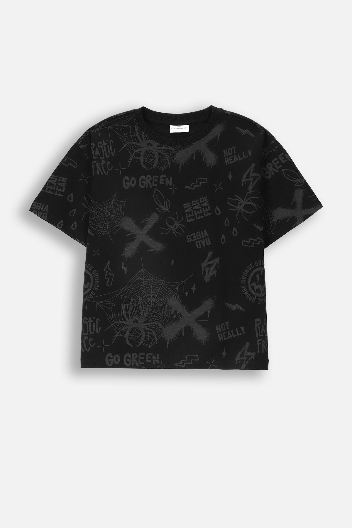T-shirt z krótkim rękawem czarny z nadrukiem pająka