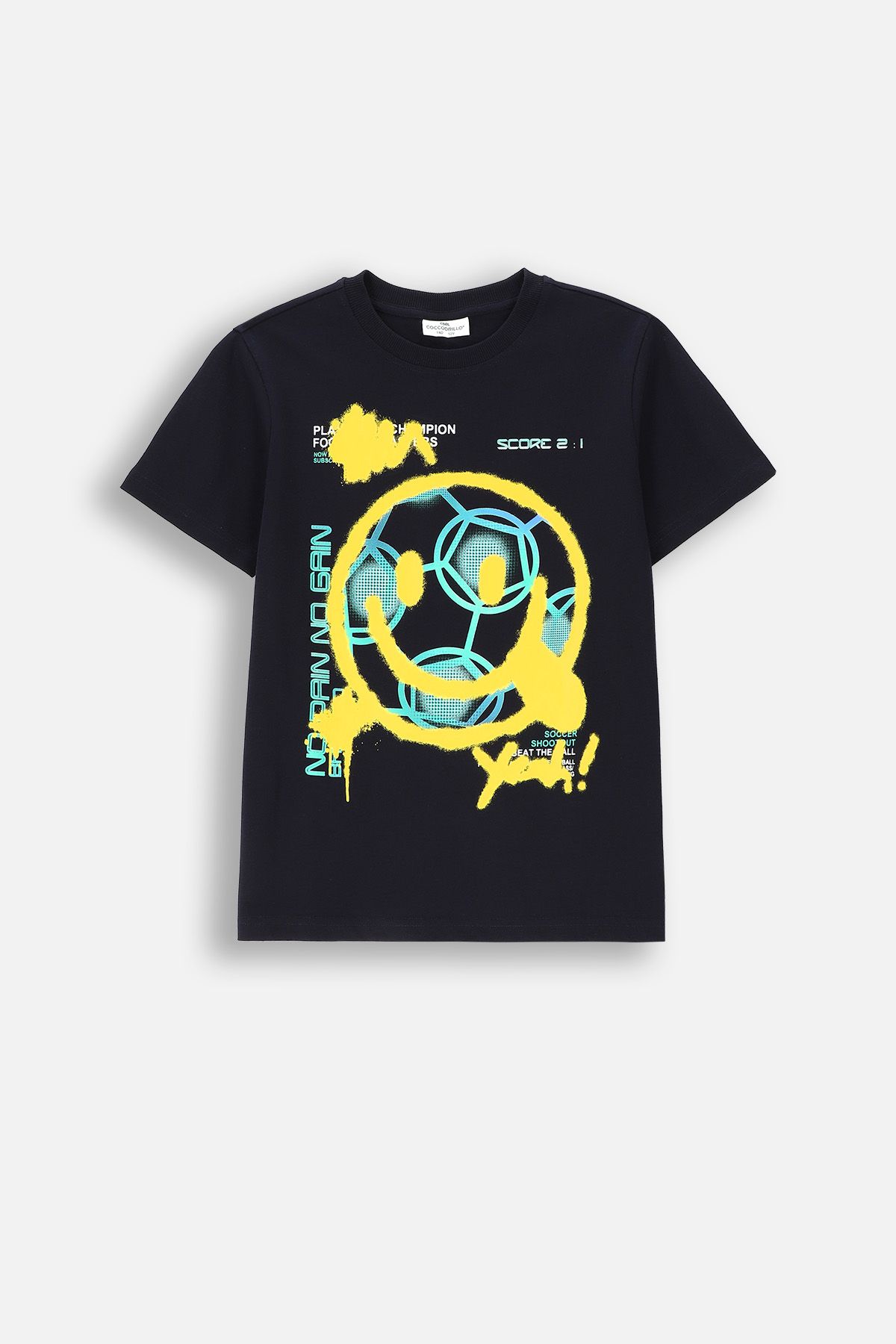 T-shirt z krótkim rękawem granatowy z piłkarskim nadrukiem