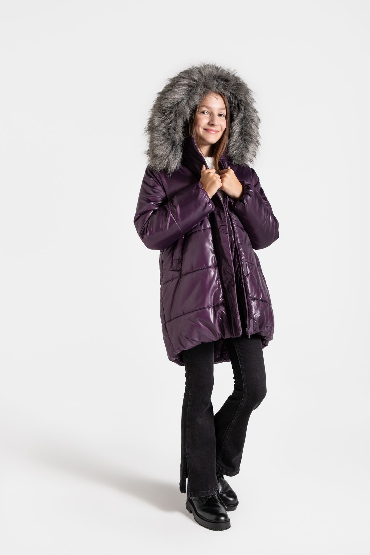 【coco】 Kurtka zimowa fioletowa z kapturem i kieszeniami - Coccodrillo