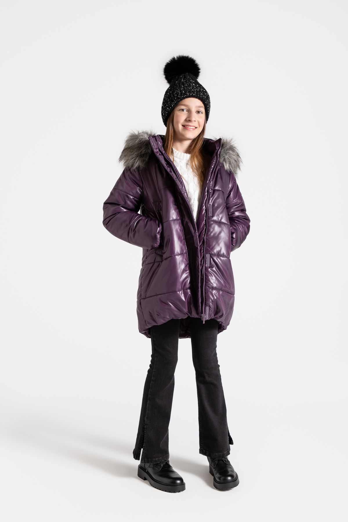 Kurtka zimowa fioletowa z kapturem i kieszeniami - Coccodrillo