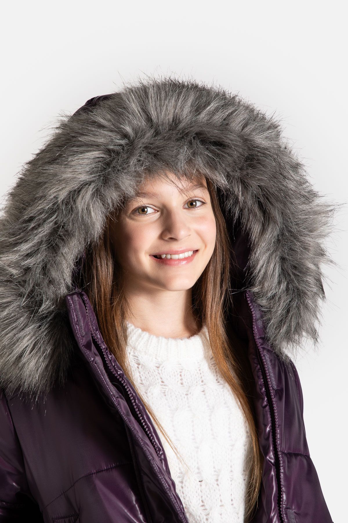 Kurtka zimowa fioletowa z kapturem i kieszeniami - Coccodrillo