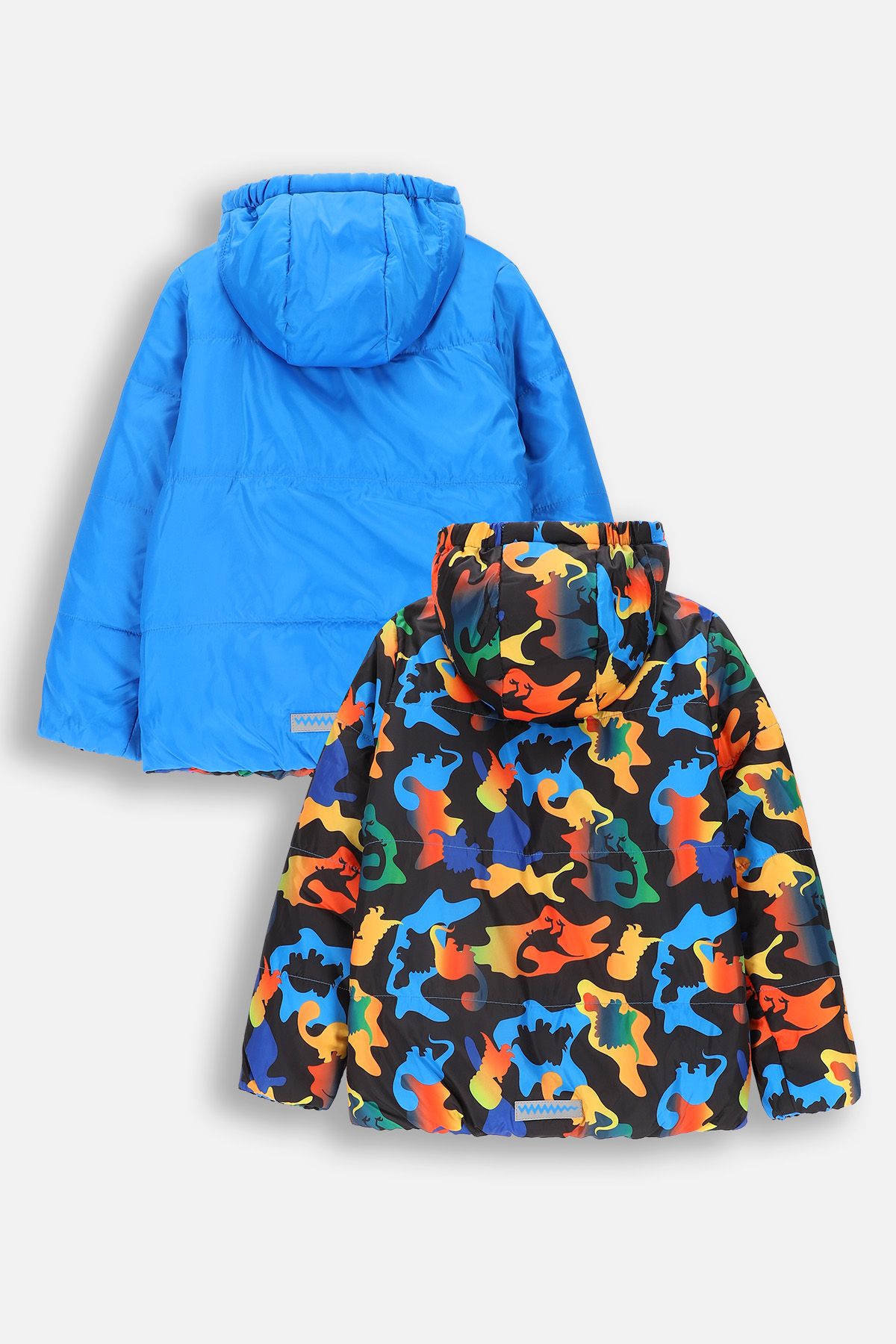 Reversible jacket multicolored with hood and pockets