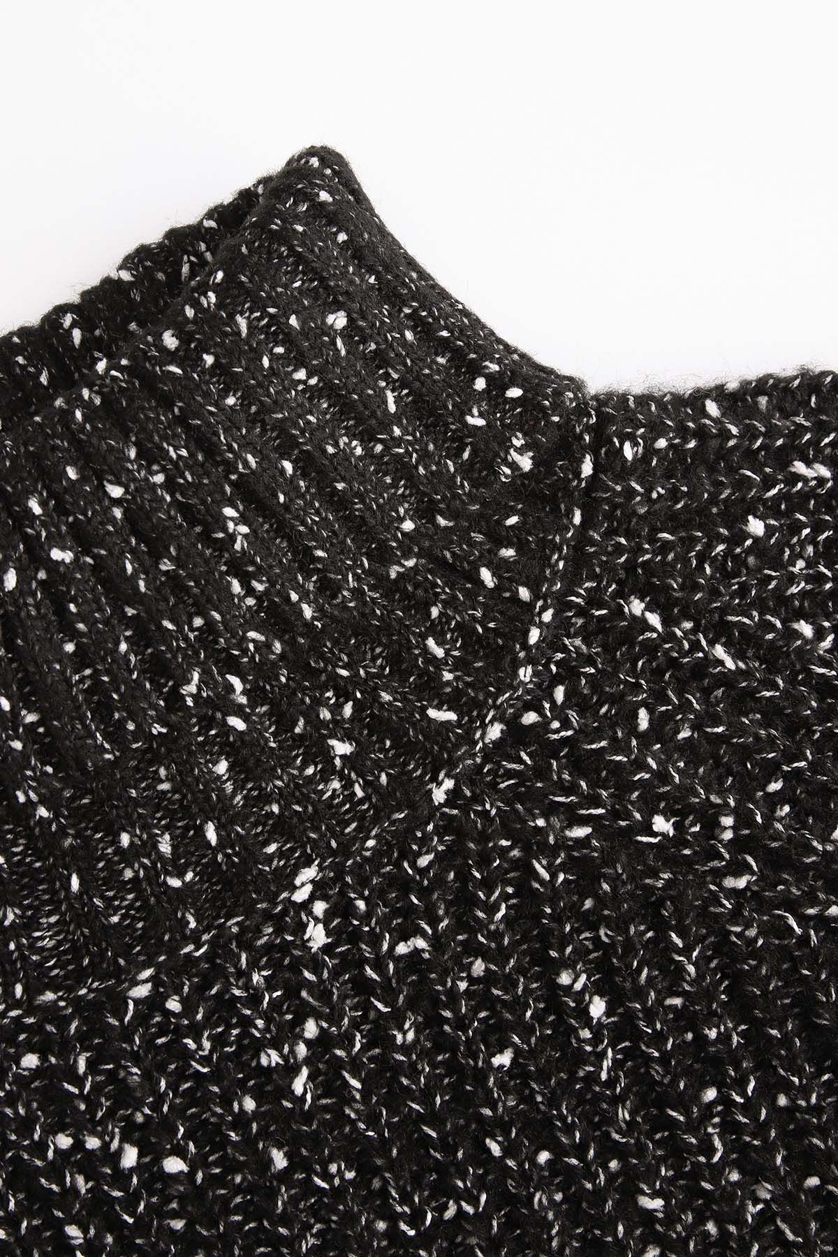 Sweter dzianinowy z golfem czarny prążkowany - Coccodrillo