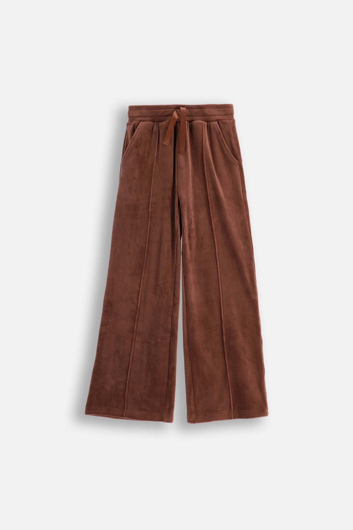 Velour sweatpants brown pants with flared legs and a tie waist