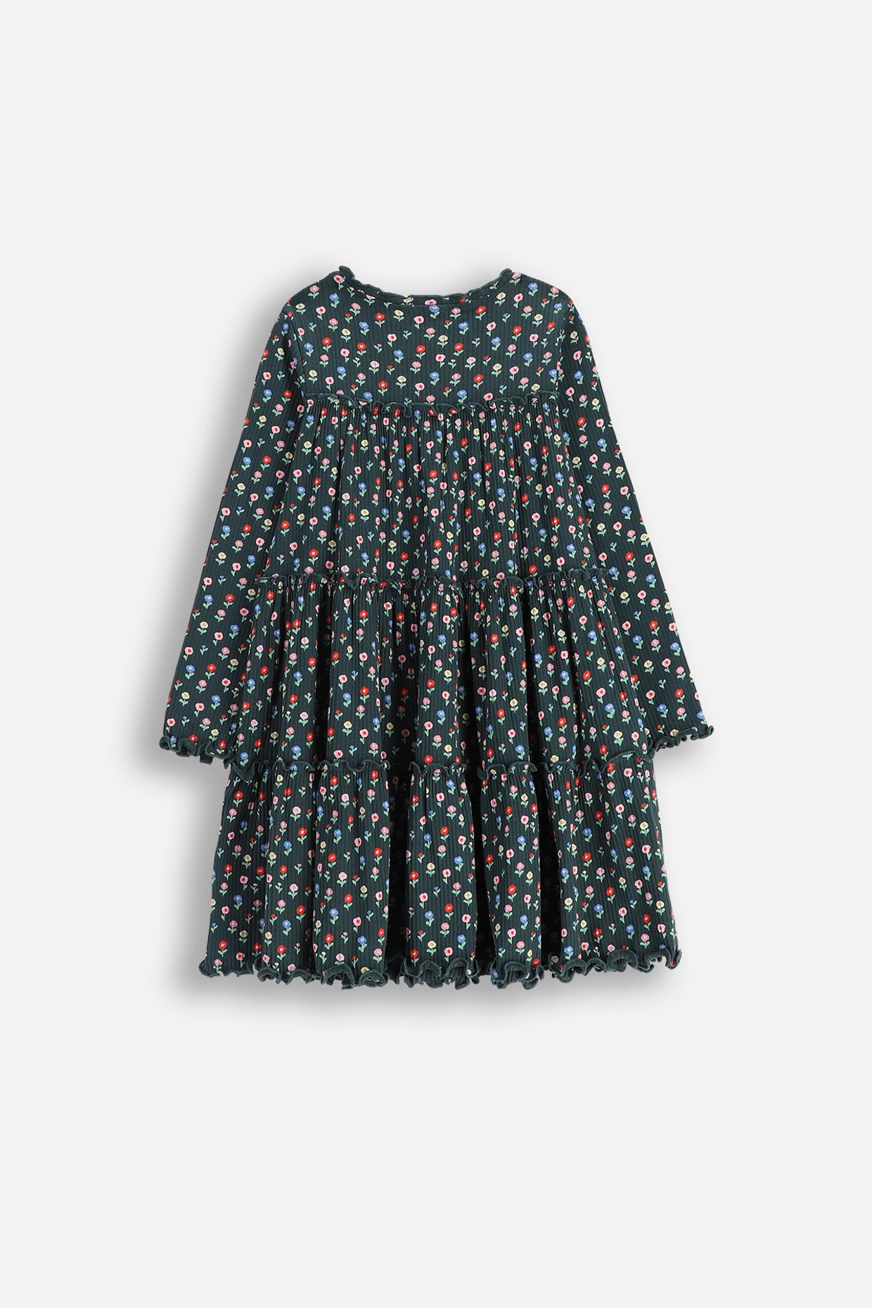 Ribbed long sleeve dress green flared dress with floral print - Coccodrillo Ribbed long sleeve dress green flared dress with floral print - Coccodrillo