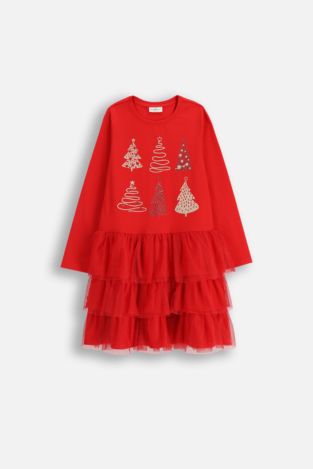 xmas knitted dress Knit red with holiday print and tulle ruffles Color_YELLOW