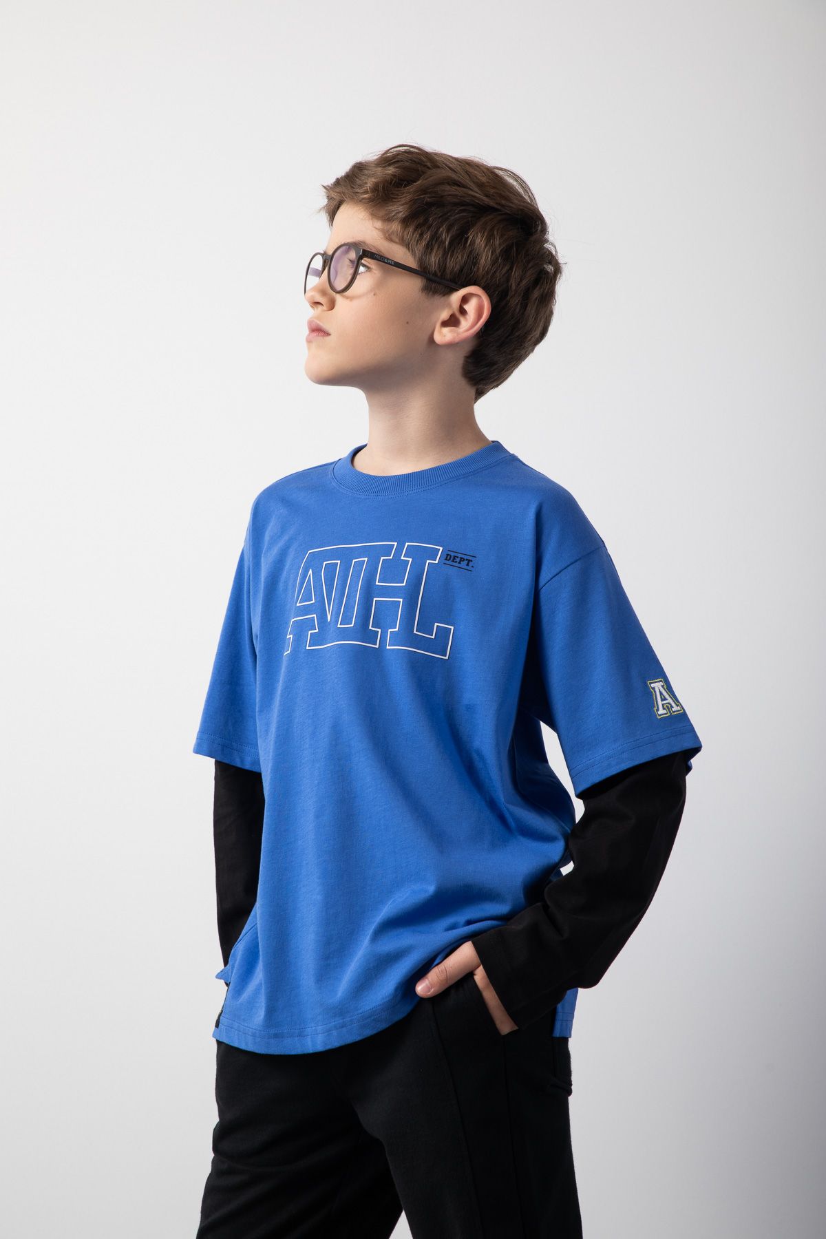 Cocobob Koszulka z długim rękawem kobaltowa bawełniana z dwuwarstwowym