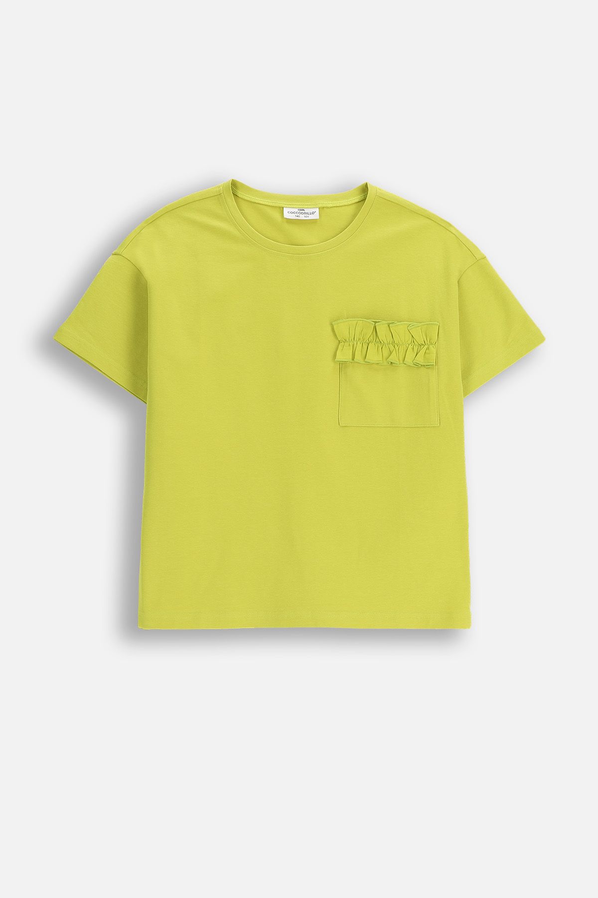 T-shirt z krótkim rękawem limonkowy z kieszenią z falbanką