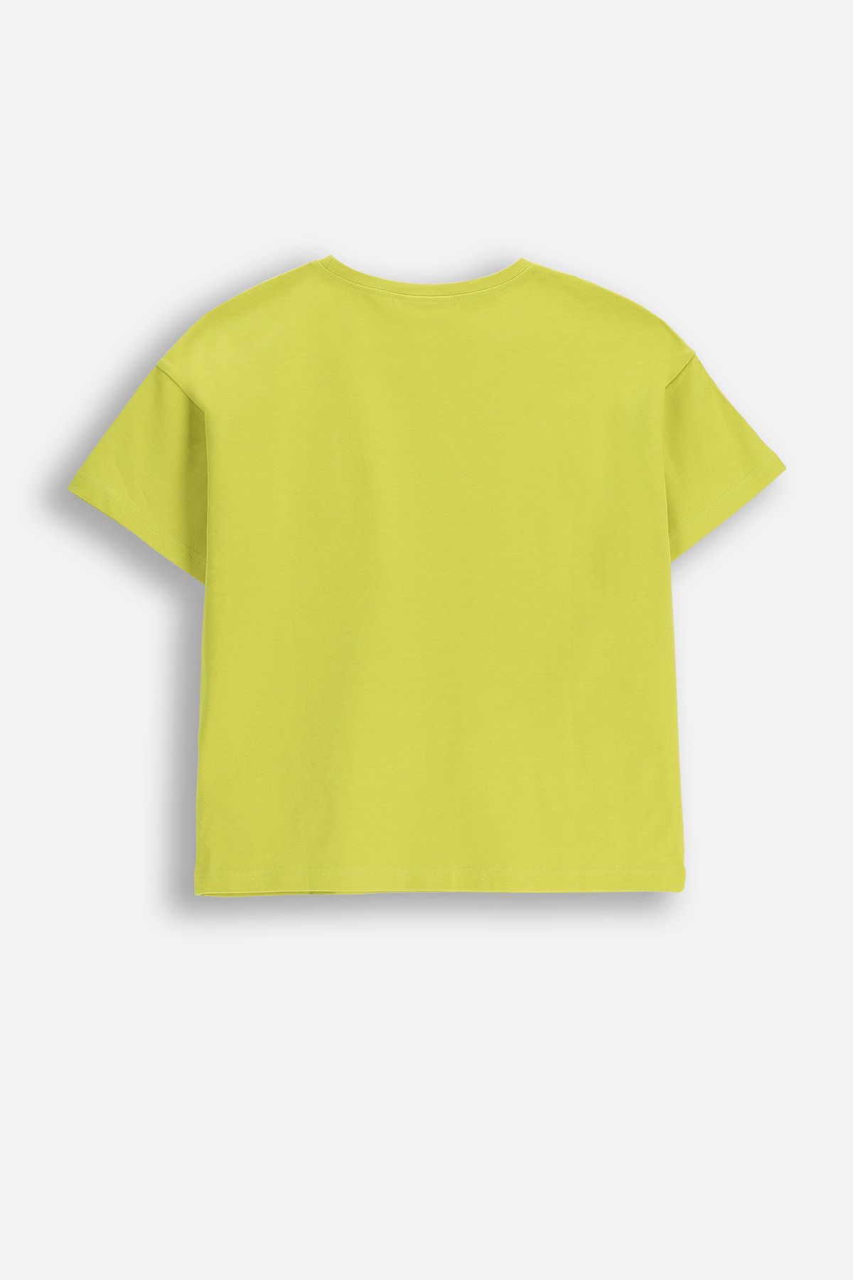 T-shirt z krótkim rękawem limonkowy z kieszenią z falbanką