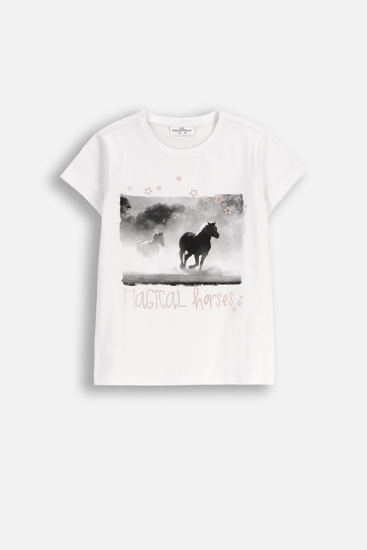T-shirt z krótkim rękawem biały z nadrukiem koni na przodzie