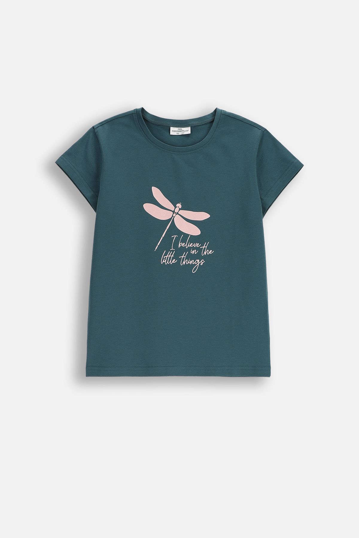 T-shirt z krótkim rękawem zielony z nadrukiem ważki na